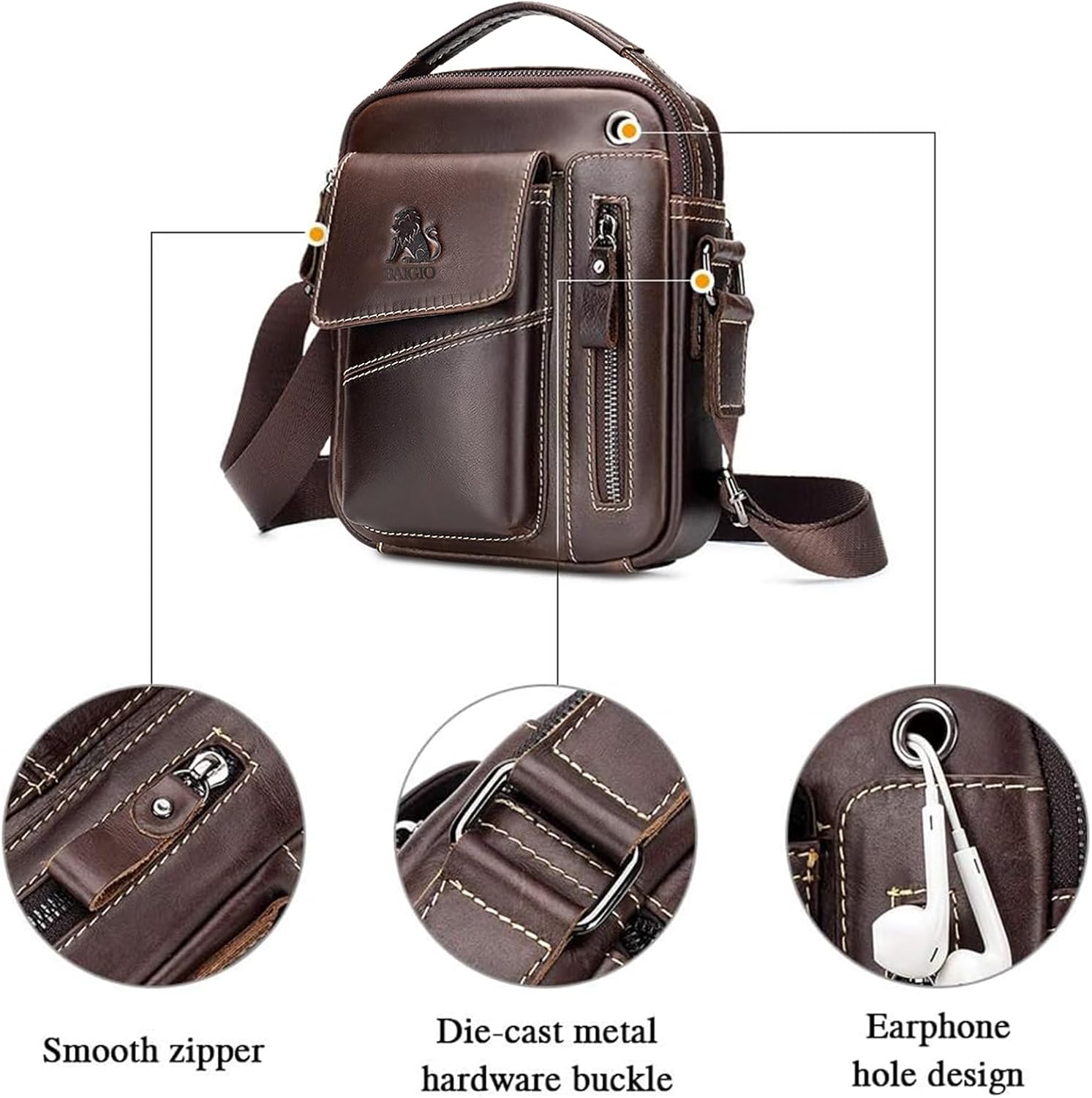 BAIGIO Men's Small Leather Shoulder Bag Messenger Pack Handbag Bag Crossbody Bag Man Purse Sling for Travel Business Work