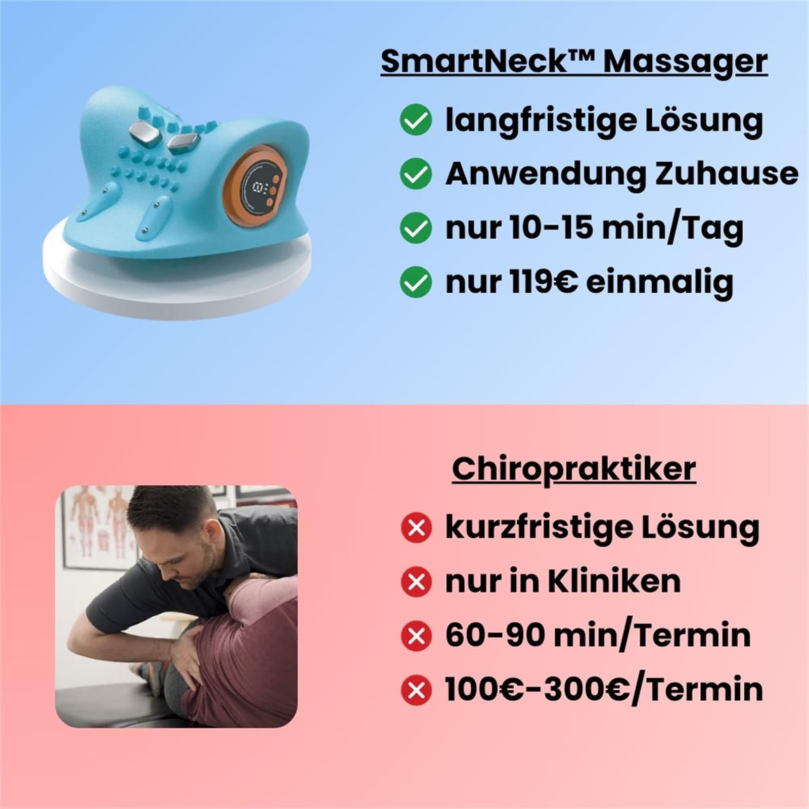 azouna SmartNeck 4-in-1 Nackenmassager Kabelloses Nackenmassagegerät mit Heizung 3 Modi, 6 Frequenzen für optimale Entspannung von Nacken und Schultern