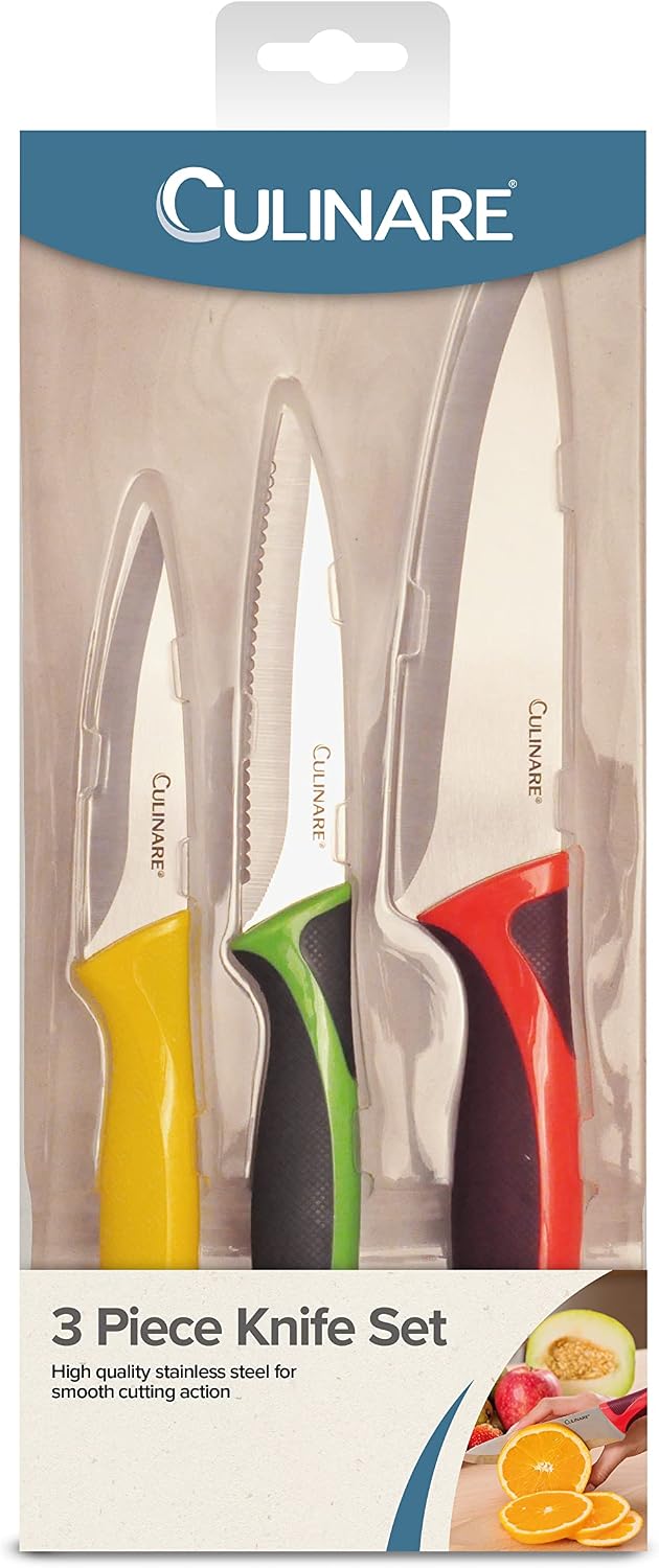 CULINARE C33006 3 Piece Knife Set, Multicolour, Stainless Steel, Multiple Sizes, 3 x Kitchen Knives, Smooth Cutting/Firm Grip/Non-Slip Handle, Dishwasher Safe