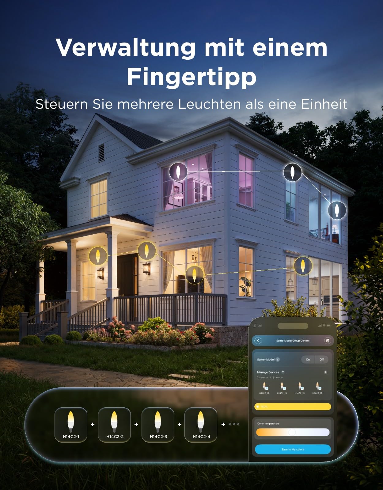 Govee Smart Edison Glühbirne E14, 300LM RGBWW Dimmbar Lampe B35, 2 Stück | Kompatibel mit Matter, Alexa, Google Assistant, COB dimmbar, 16 Millionen DIY-Farben, CRI 90, für Wohnzimmer und Kronleuchter