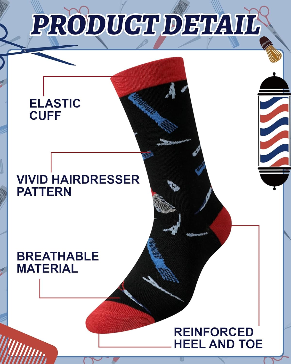 Eurzom 6 Pairs Funny Men's Hairstylist Socks Novelty Hairdresser Cotton Crew Dress Sock Valentine Gift for Barber Hair Cutter - Image 5
