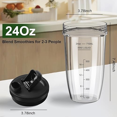 Miniatura 4 de Vasos de licuadora de repuesto para Ninja, vasos de licuadora Ninja de 24 onzas con tapas para llevar compatibles con Ninja BN401, BL450, BL456,