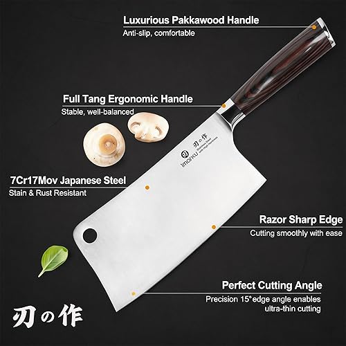 Miniatura 5 de imarku Cuchillo de carnicero japonés de acero inoxidable HC de 7 pulgadas, cuchillo de cocina multiusos para cortar carne, rebanar verduras, regalos