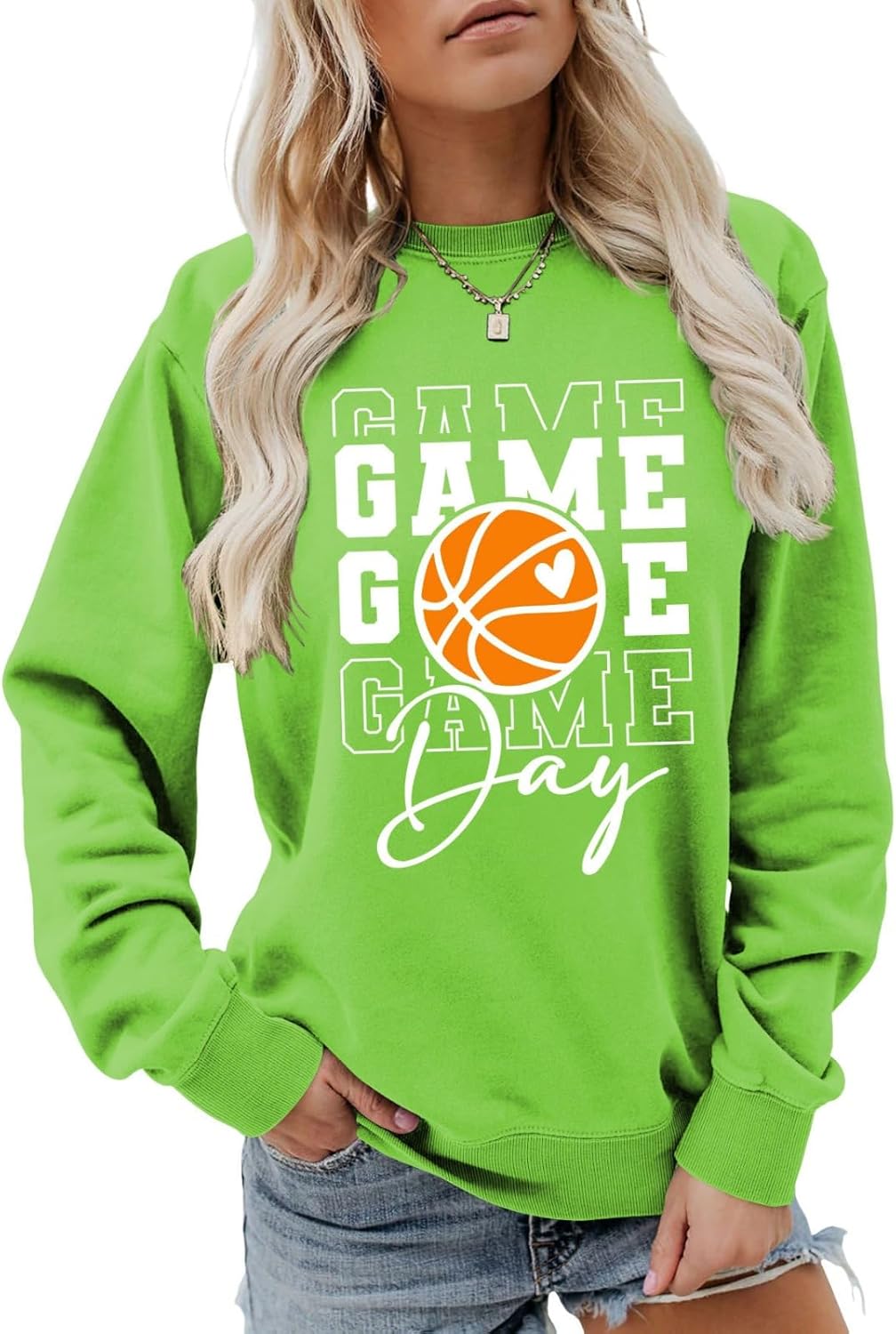 Game Day Basketball Sweatshirt, Basketball Graphic Shirt Women Crewneck Basketball Player Game Day Pullover Tops