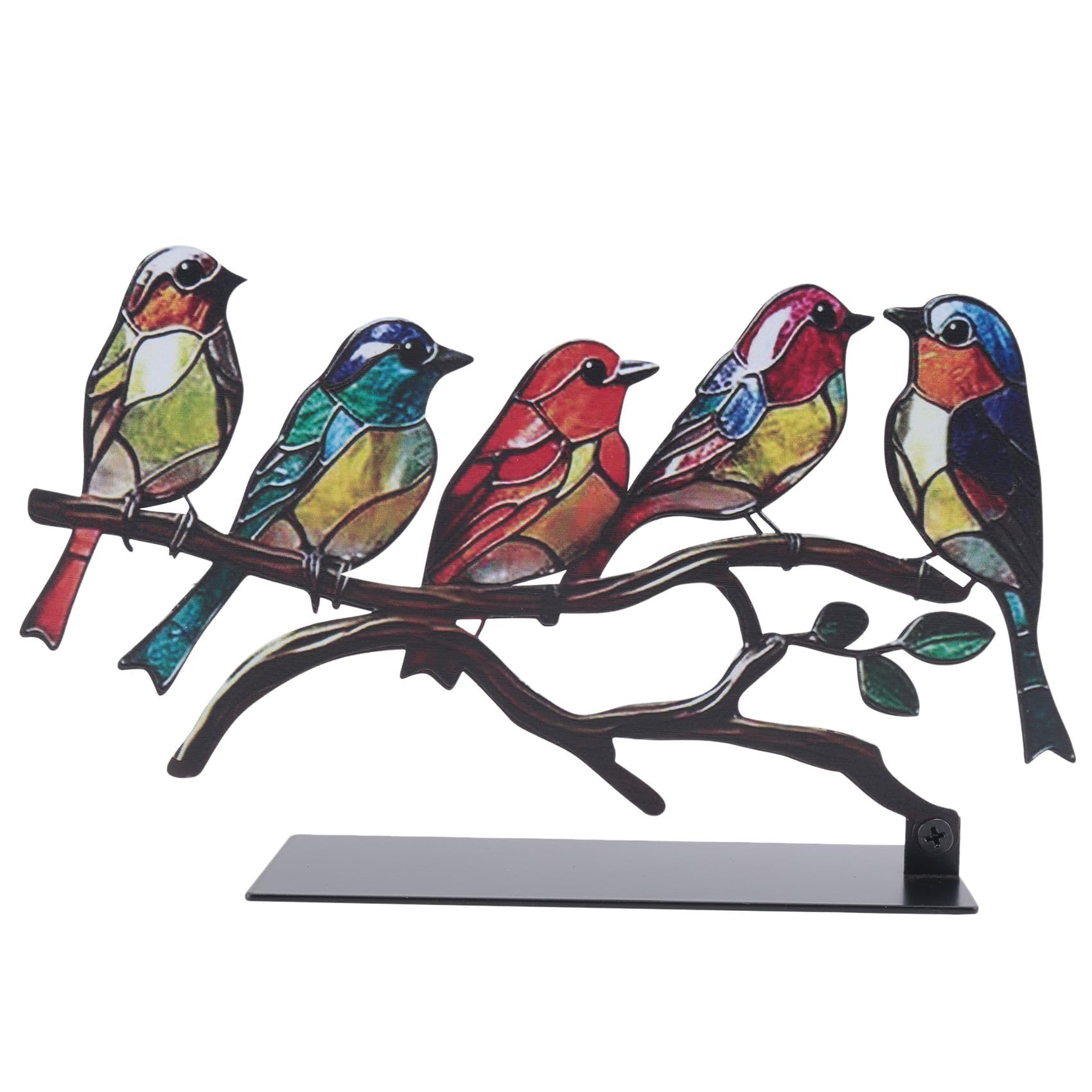 CTRLZS Stained Birds on Branch Desktop Ornaments, Multicolor Bird Stained Metal Desk Ornament, Stain Iron Ornament Easy to Use 15 X 8 X 15cm