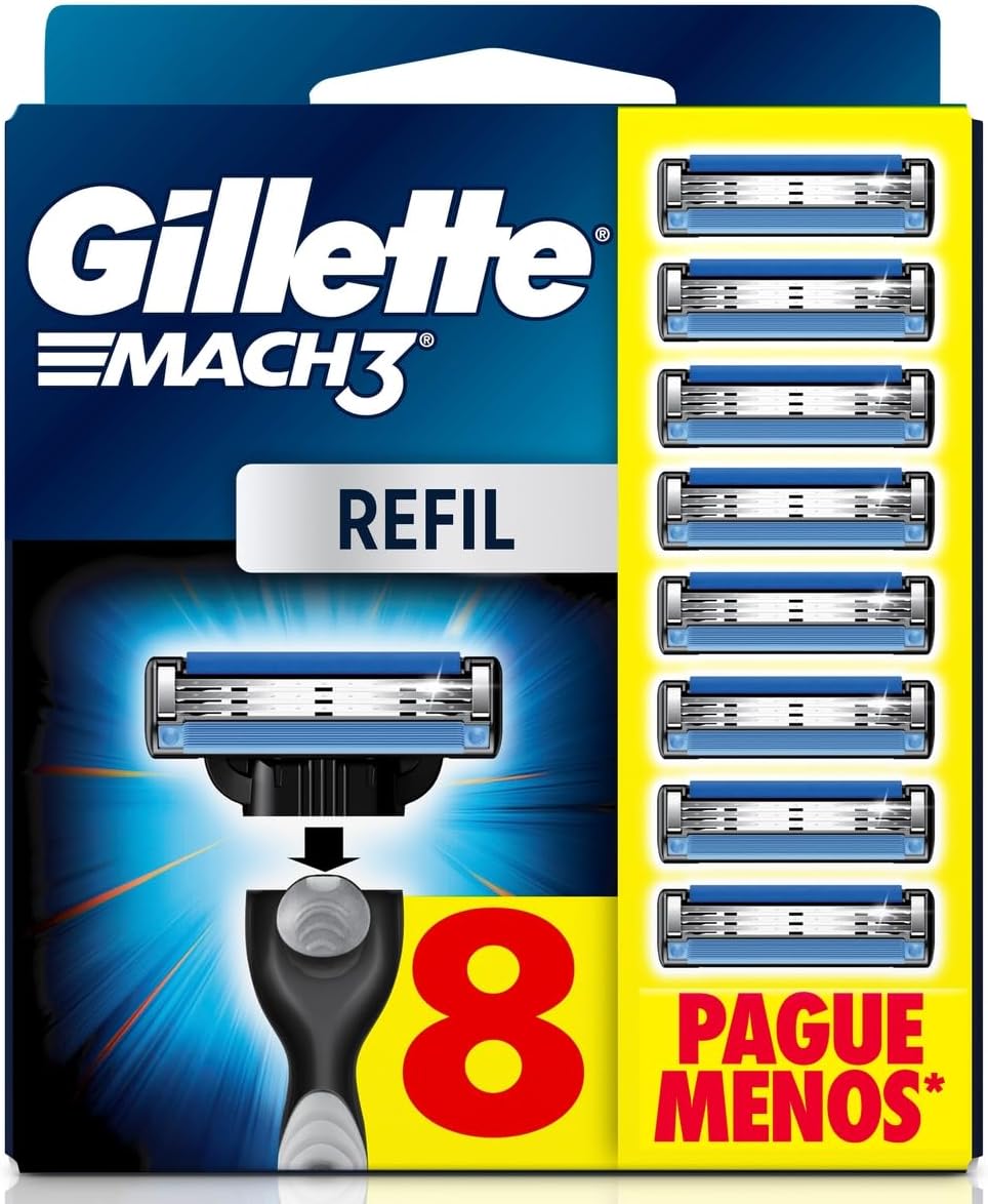 Gillette Mach3 – Carga para Aparelho de Barbear, Leve 8 Pague 6 (o pacote pode variar)
