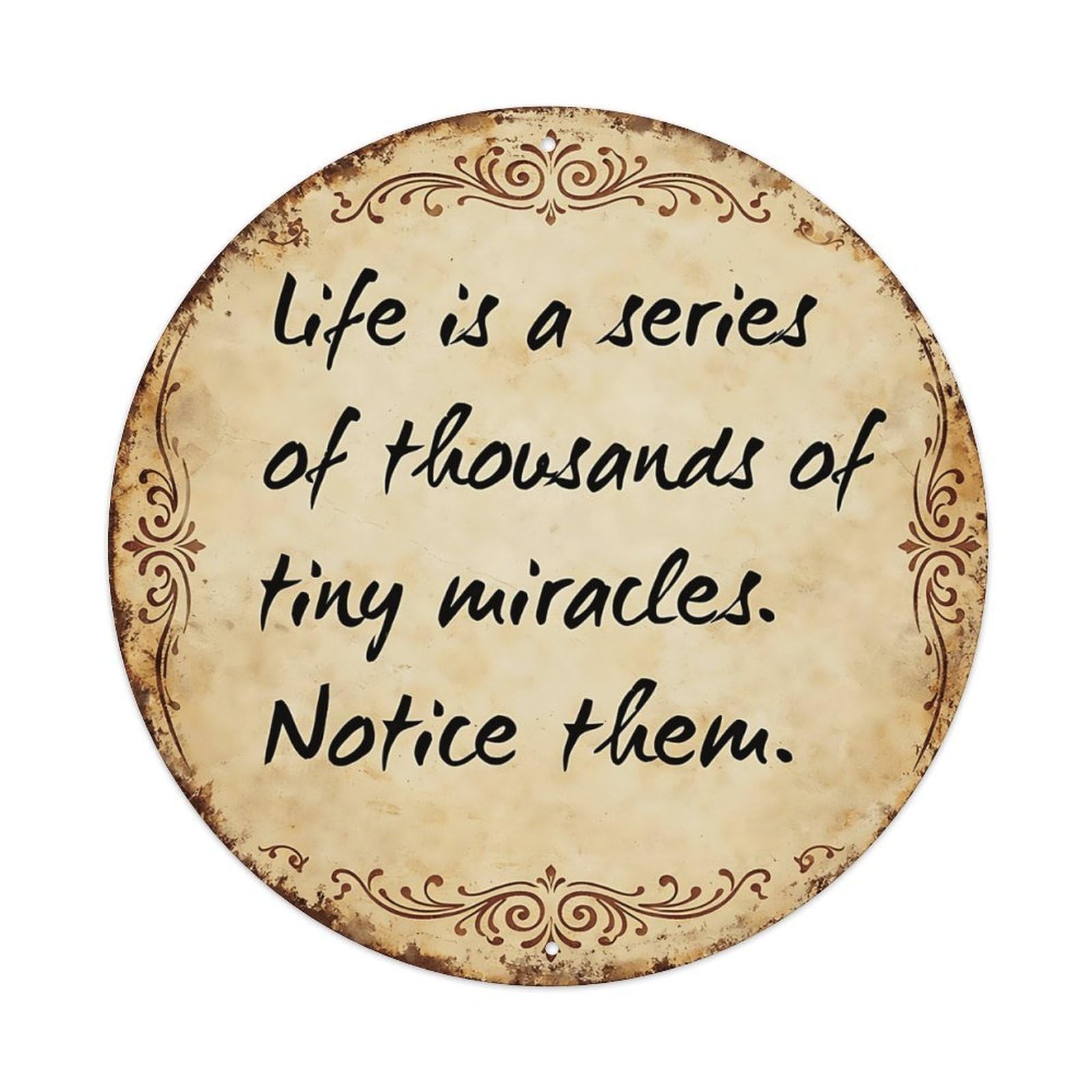 Ldfuieksufg Style Round Vintage Inspirational Quote Decor Wall Plaque Life Is Tiny Miracles Vintage Aluminium Metal Sign, Retro Wall Decor For Home, Bar, Garage & Farmhouse 20X20cm