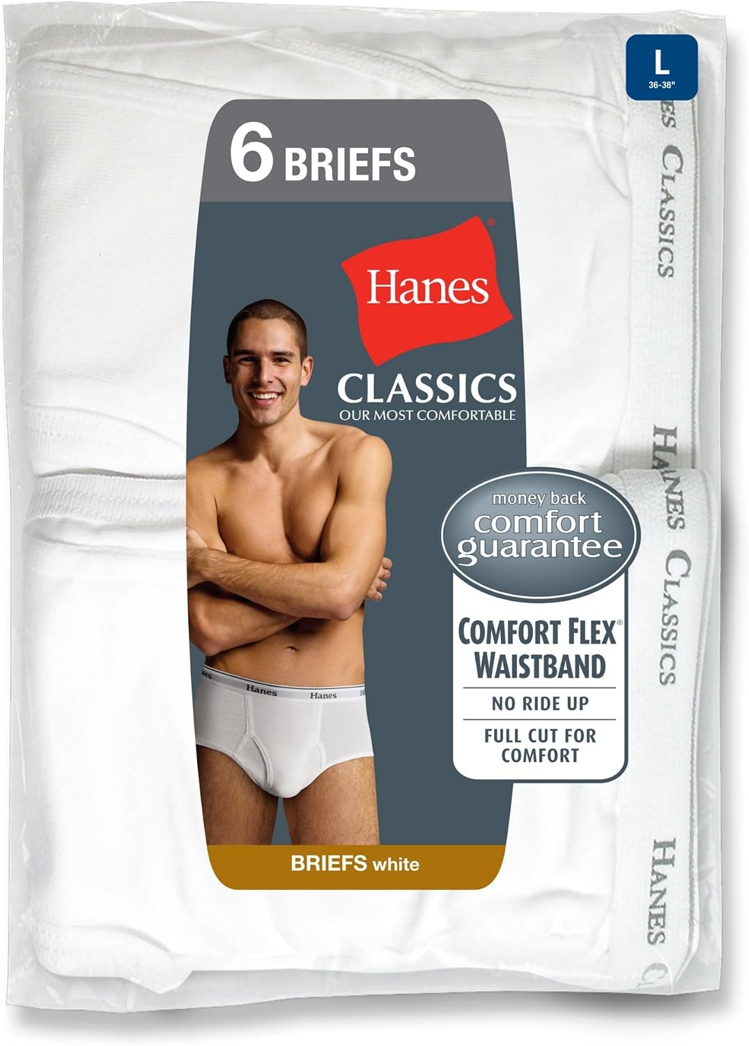 Hanes Classics Men's Briefs with Comfort Flex Waistband, White 7-Pack, L-White