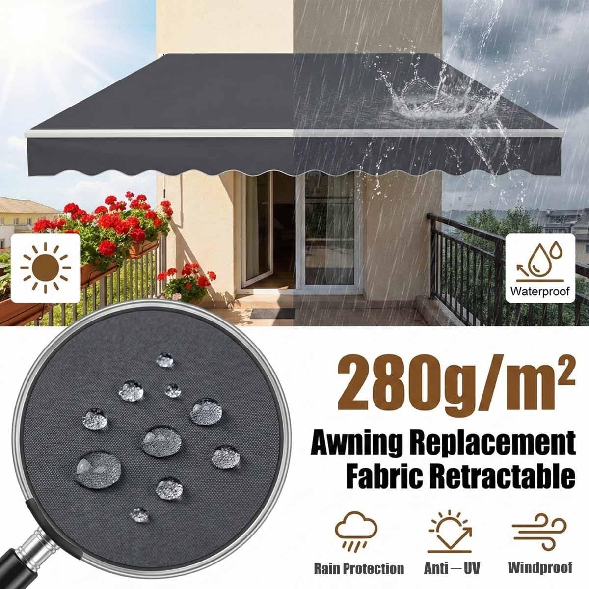 Tessuto di Ricambio per Tenda da Sole 200cm 400cm 500cm 600cm Telo Tenda da Sole, Poliestere Resistente Ai UV, Tela di Ricambio per Patio, Terrazzo, Esterno(Rosso,300x200cm)
