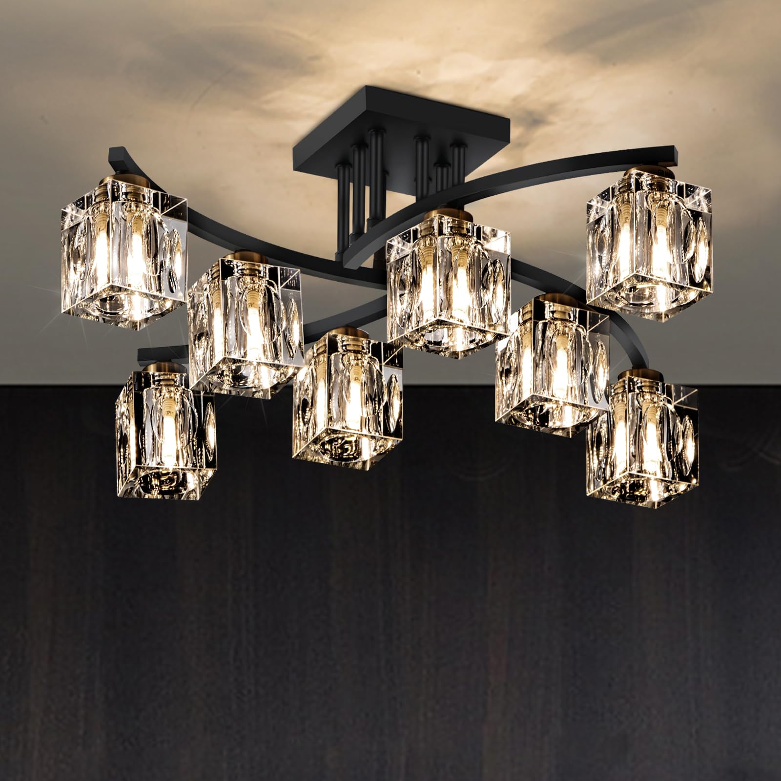 Photo 1 of LIXDRASK 8-Light Crystal Semi Flush Mount Ceiling Light, Black