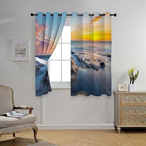 Cortinas para Habitacion Paisajes opacos Puertas de acordeón para armario Cortinas para Ventanas de Cuarto 55 pulgadas de ancho por 55 pulgadas de