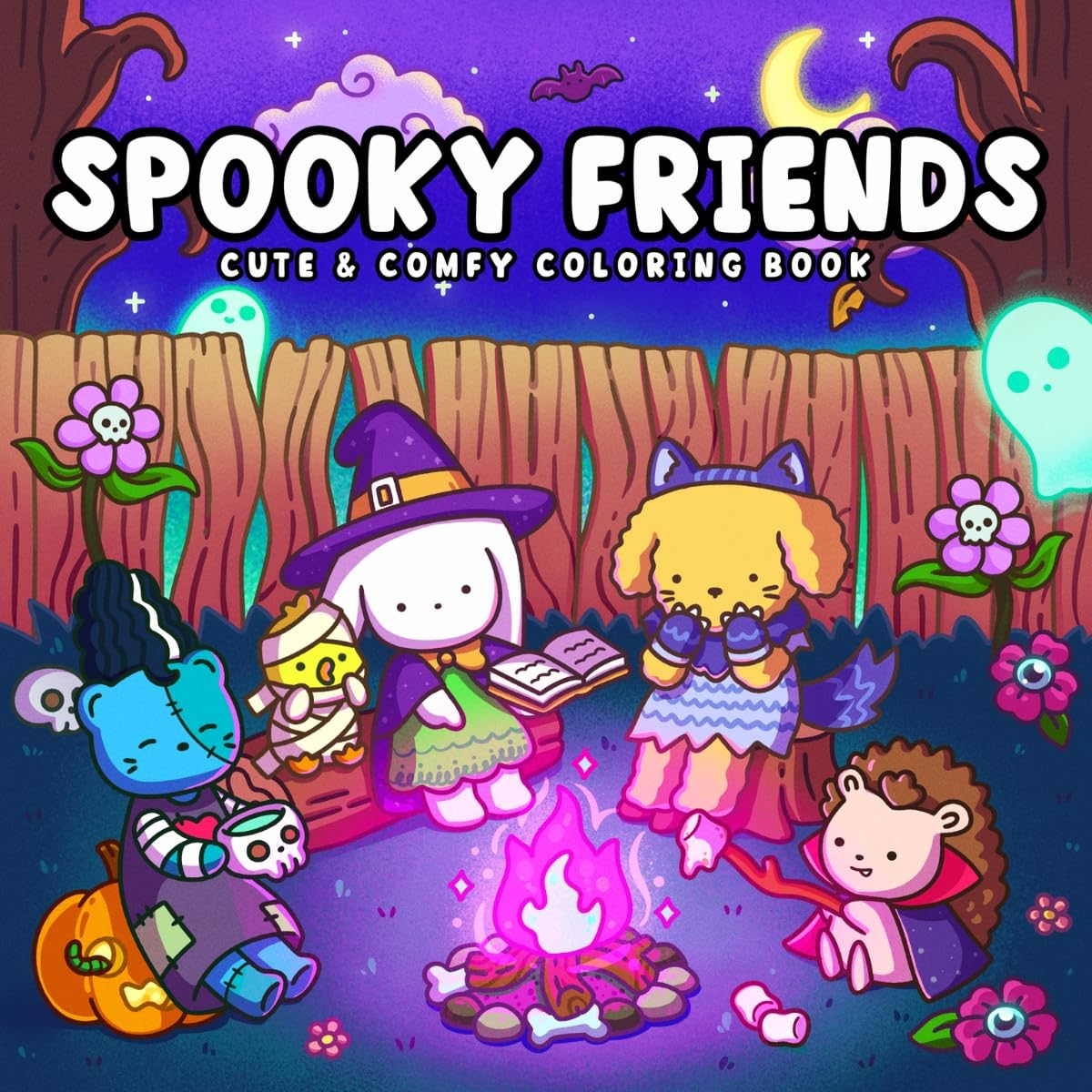 Spooky Friends: Cute Coloring Book for Adults and Teens Featuring Adorable Animal Characters and Creepy Creatures in Cozy Hygge Moments for Relaxation (Adorable Friends)