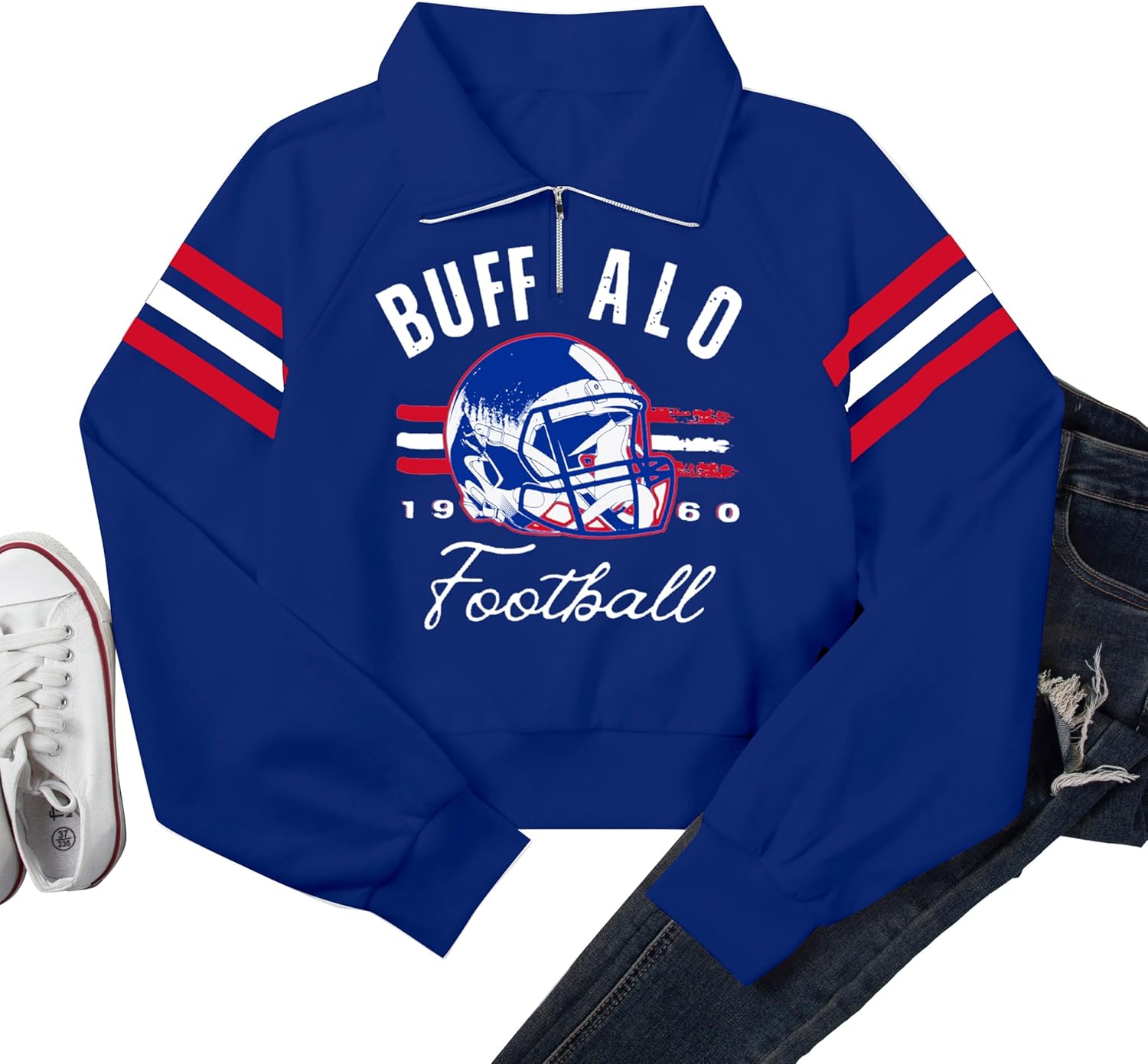 Football Sweatshirt Women Game Day Shirt Football Team Fan Pullover Football Season Quarter Zip Long Sleeve Cropped Tops
