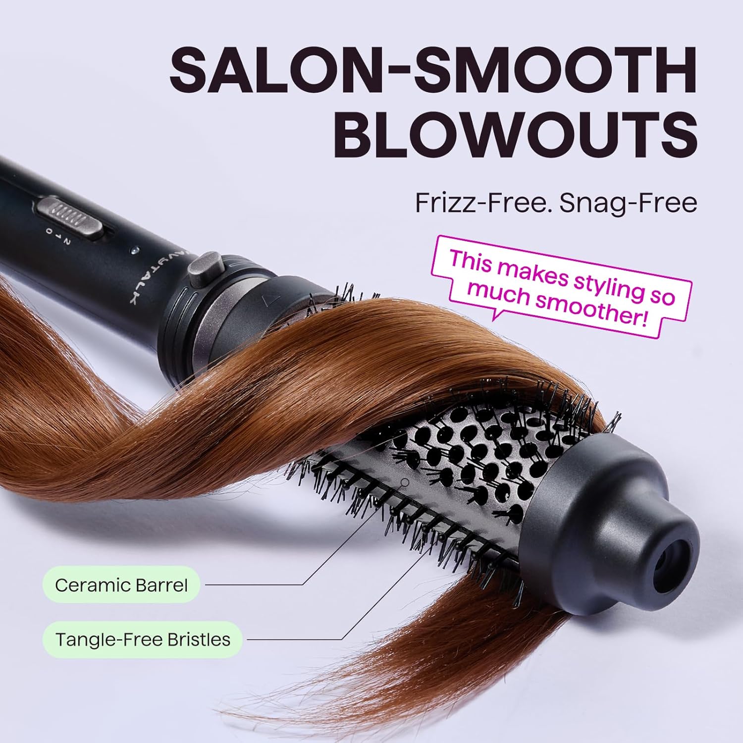 Wavytalk Thermal Brush, 1 1/2 inch Heated Round Brush with Detachable Head, Velvet Pouch and Dual Voltage for Travel, Easy to Create Blowout Look, Classic Black - Image 3