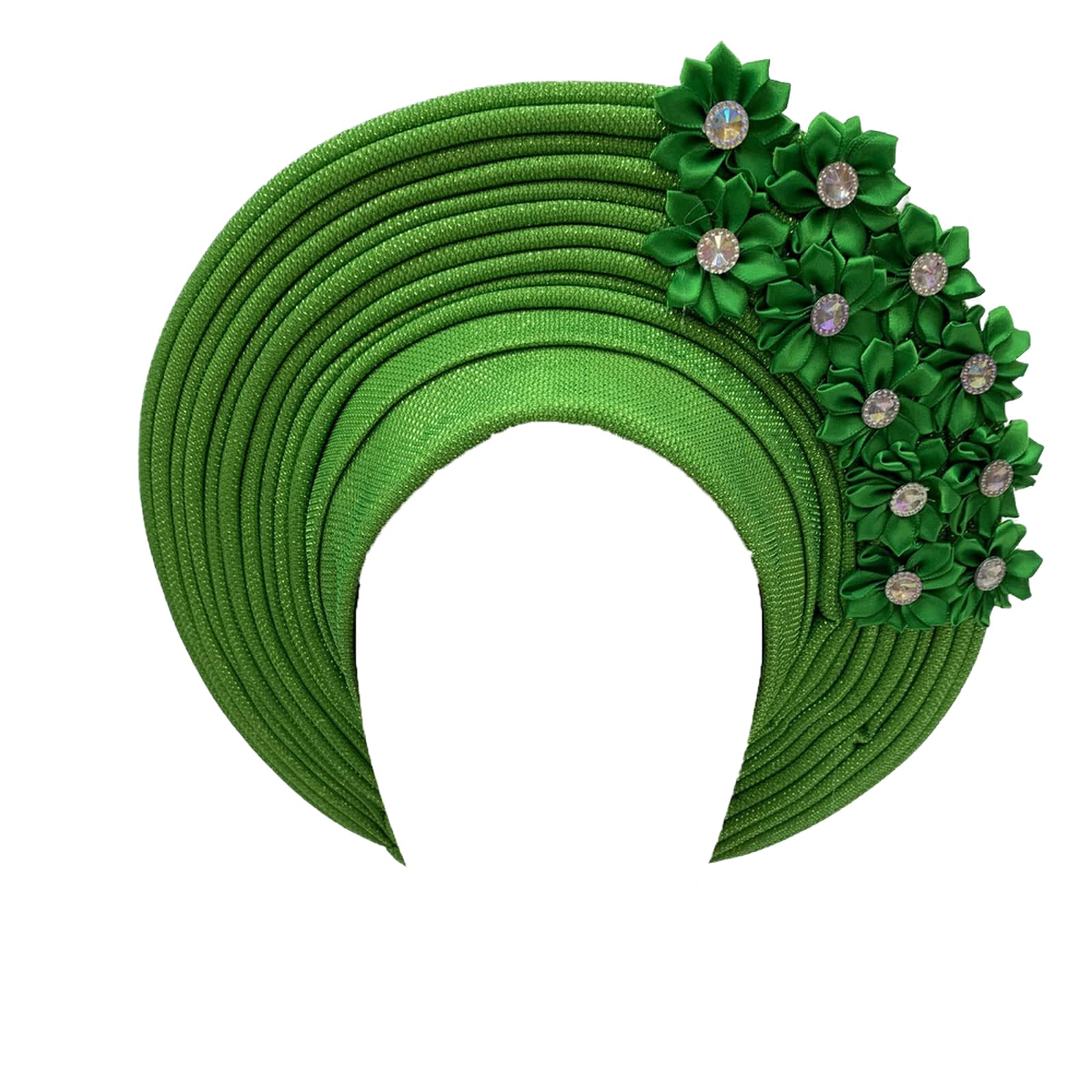 Women's Fruit Green African Headtie Turban Nigerian Muslim Headwear Gele Head Wrap Auto Gele Headties Already Made Headband For Party, One Size