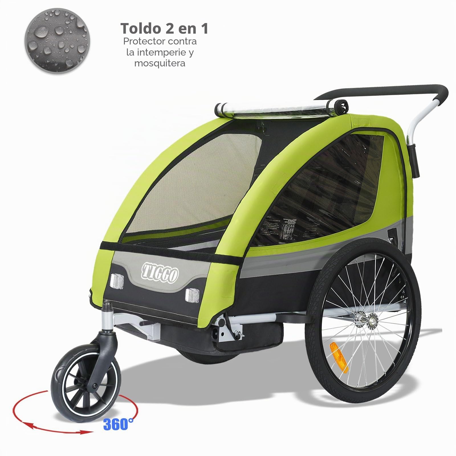 Tiggo Remolque de Bici para niños con Kit de Footing - Verde BT502-D02