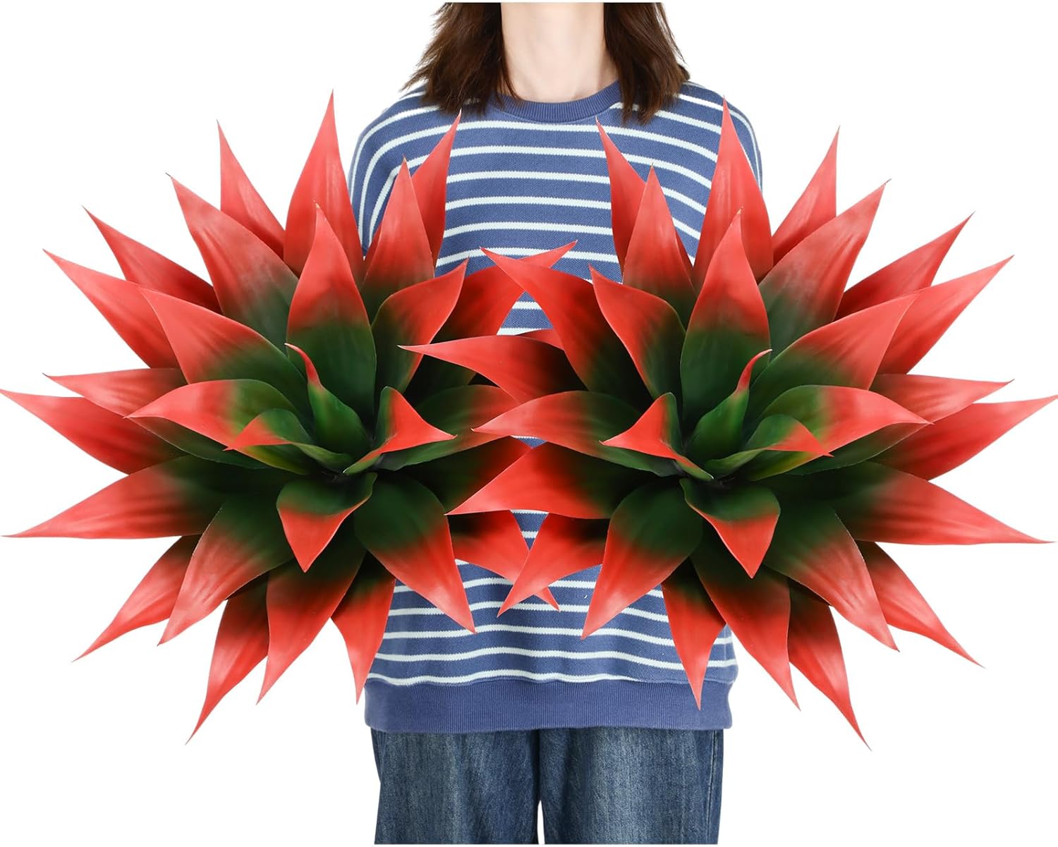 Giegxin 2 Pack 28 Inch Artificial Agave Plants Red UV Resistant Fake Agave Plant Succulent Plant for Indoor Outdoor Natural Home Office Housewarming Decor(Large)