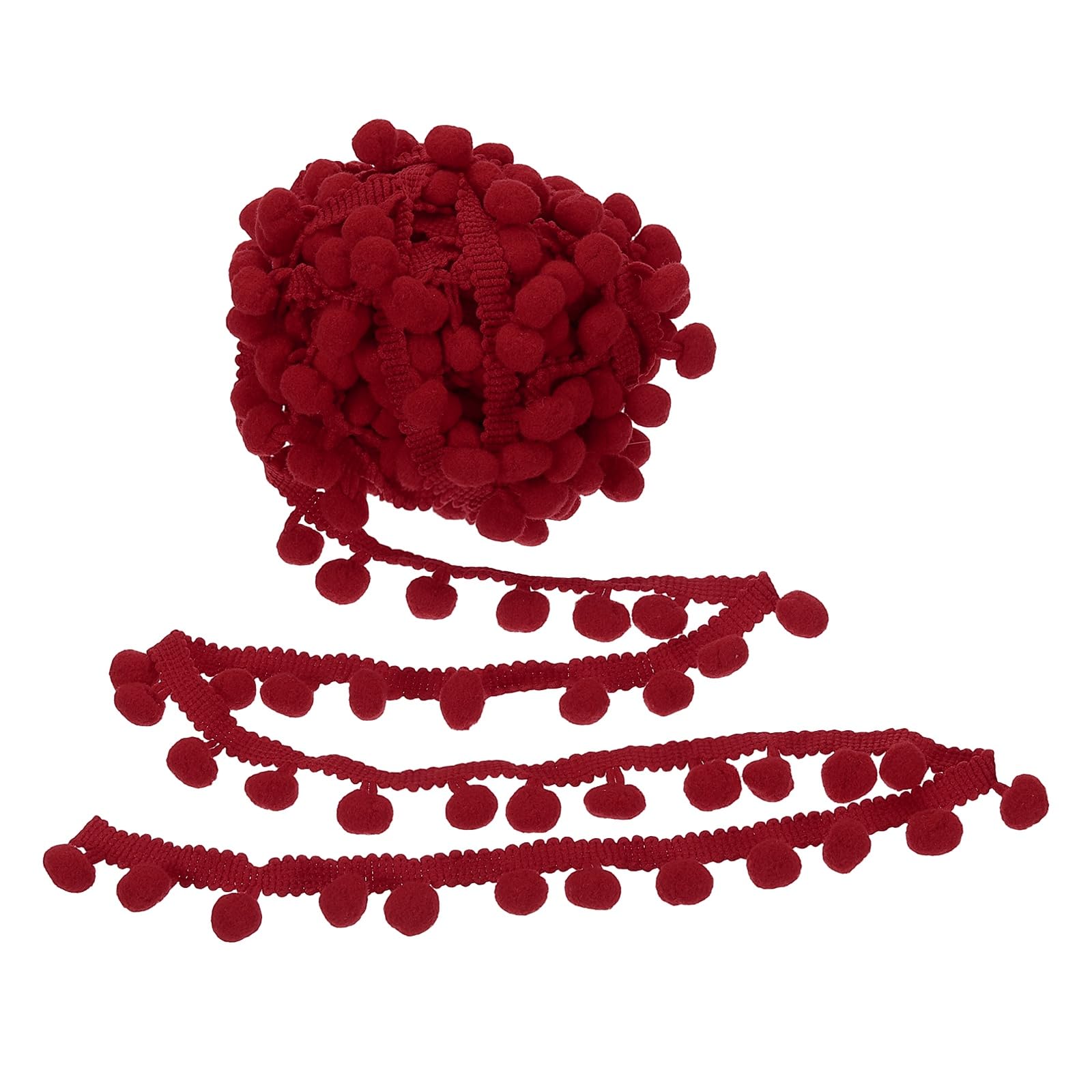 PATIKIL 10 Yard x 1 Inch Pom Pom Ball Fringe Trim, 1 Roll Embroidered Pompoms Trim Ribbon Mini Ball Tassel Lace Accessory for Sewing DIY Crafts Home Curtain Decoration, Dark Red