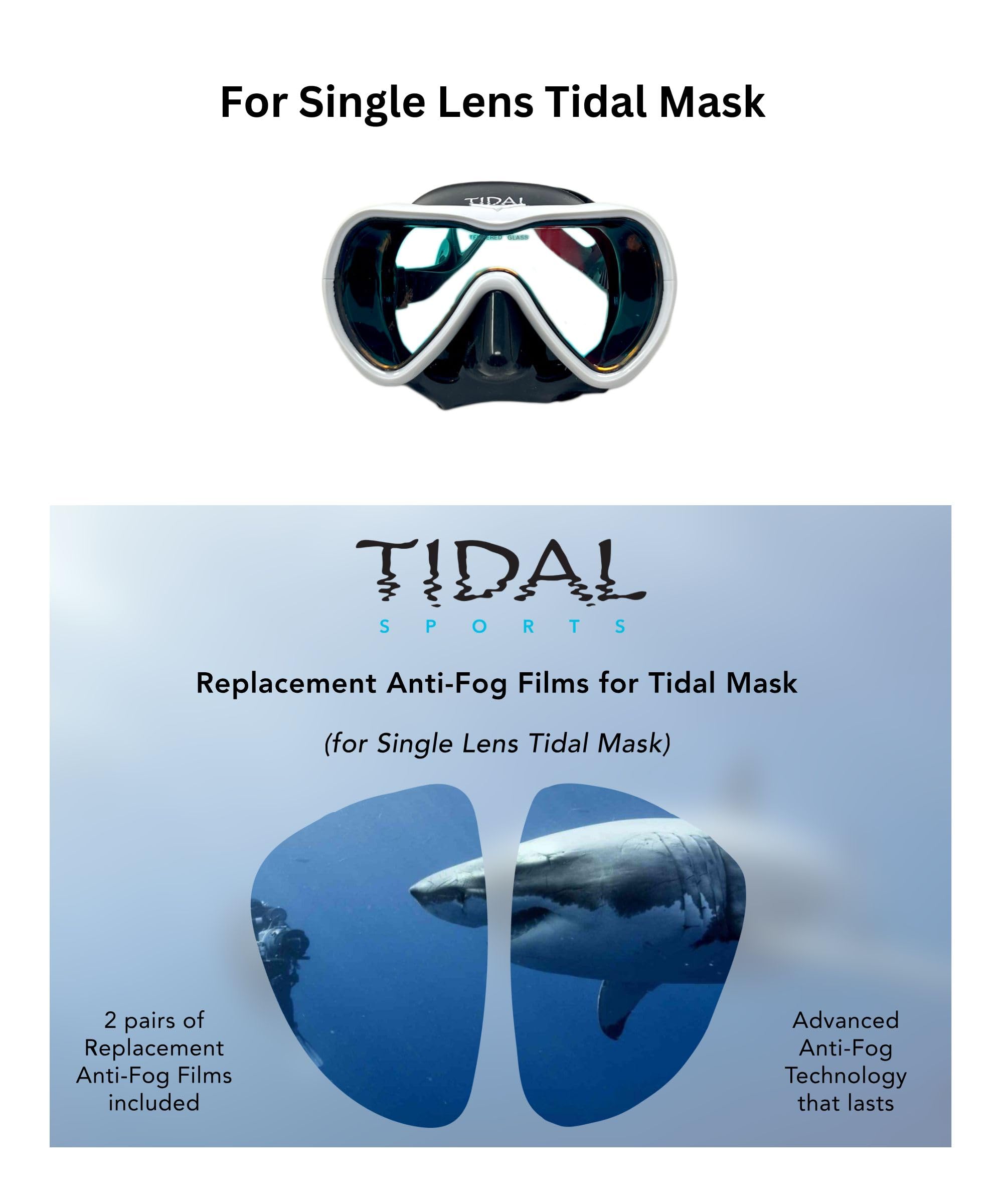 Pro Shot Tidal Mask Anti-Fog Film Replacement x2 Long Lasting Anti-Fog Protection for Snorkeling and Diving (Single Lens - Replacement Film)