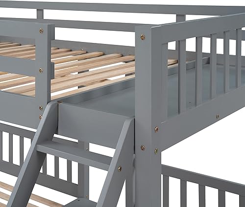 Miniatura 106 de Litera triple de madera maciza con cajones de almacenamiento y escalera, base de litera resistente con barandillas de protección para niños y
