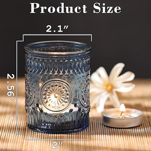 Miniatura 7 de DARJEN Portavelas Votivos Azules Juego de 36 - Portavelas de Vidrio a Granel para Velas de Té, Velas Votivas en Relieve para Centro de Mesa de Boda,