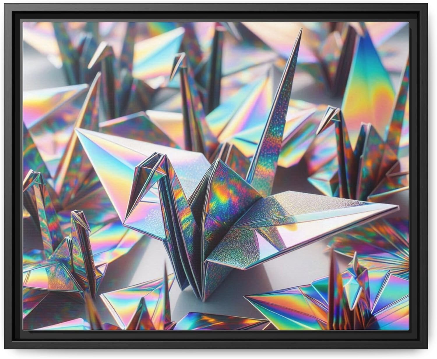 Pinewood Frame Framed Canvas Wall Art - Origami Cranes