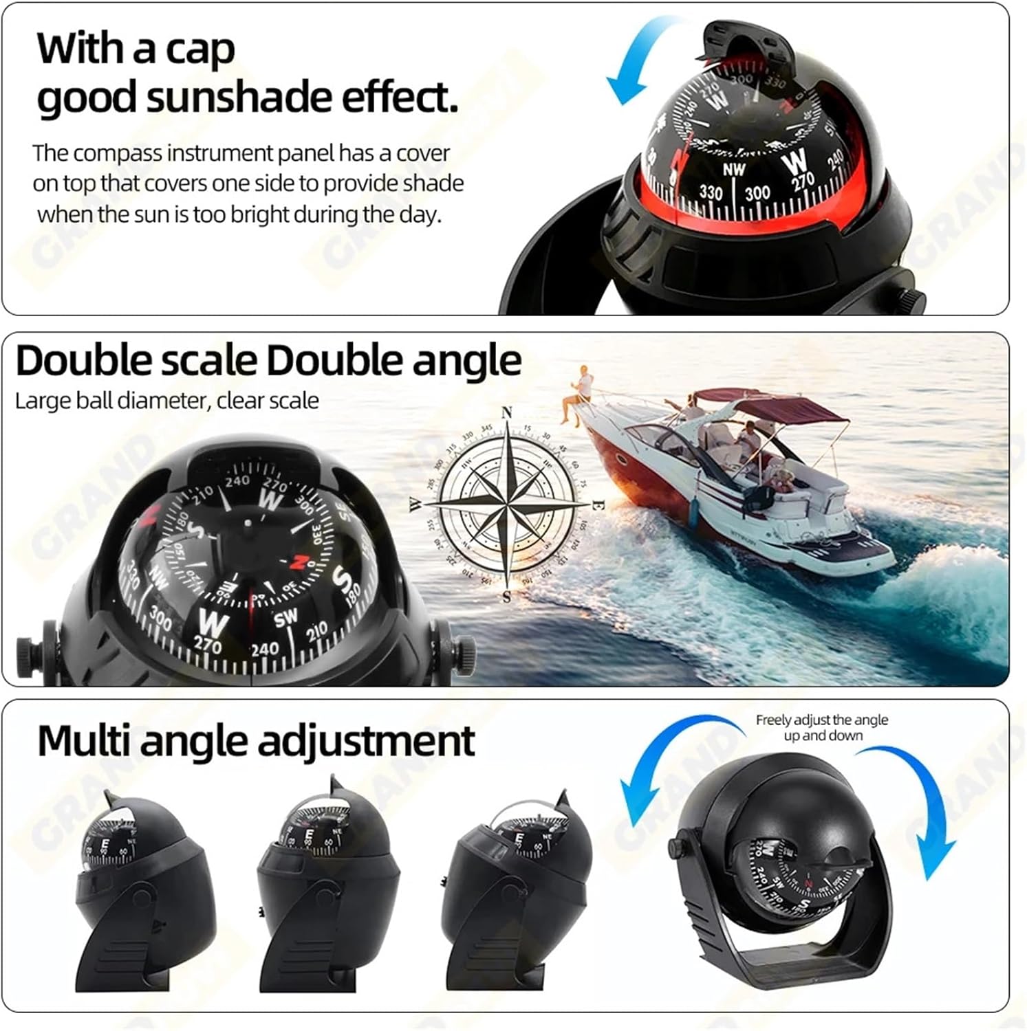 Boat Compass 4 PCS High Precision Waterproof Nautical Compass Marine Boat LED Night Light