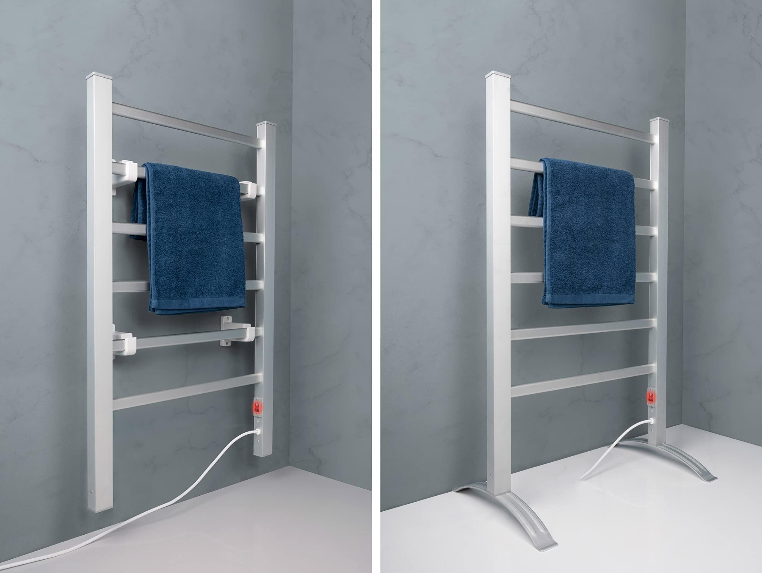 Dirt Devil Séchoir à Linge Étendoir - Séche Serviette Salle de Bain ou Mural - 6 Barres pour Linge et Serviettes - Aluminium Gris - Étendoir Électrique Chauffant Radiateur
