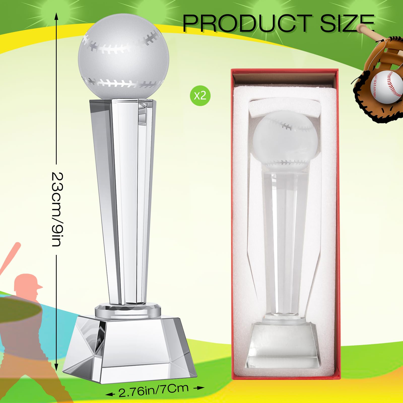 Meooeck 2 trofeos de cristal de 9 x 2.8 pulgadas con caja de regalo, trofeo grande, pisapapeles de vidrio, mesa de torneo, decoración de escritorio