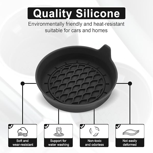 SINGARO Car Cup Holder Coaster, Silicone Cup Holder Insert, Universal Non-Slip Cup Holders, Car Accessories Interior for Women and Man Interior Sets 4 Pack Black - 2