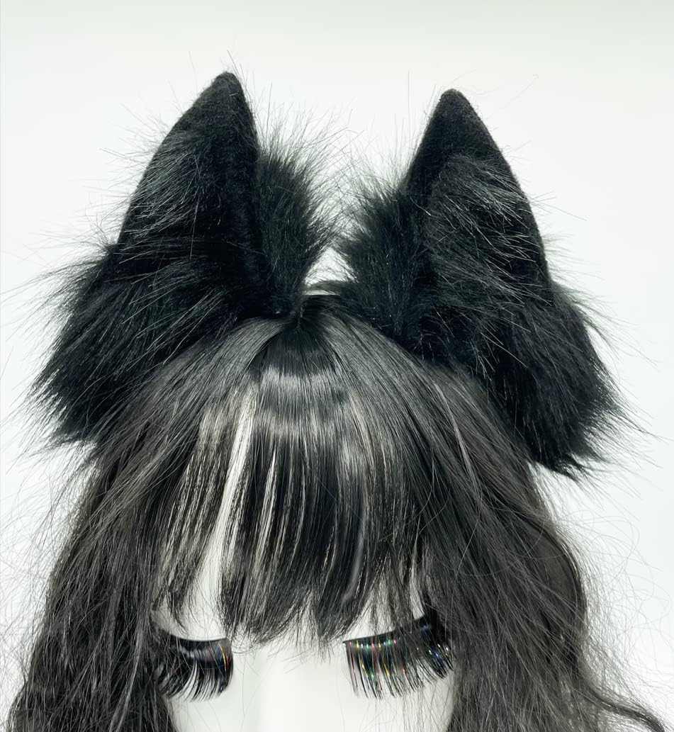Agymo Handmade Black Wolf Ears headband,Animal ears headbands, cat fox ears, Costume Headwear Halloween costume accessory