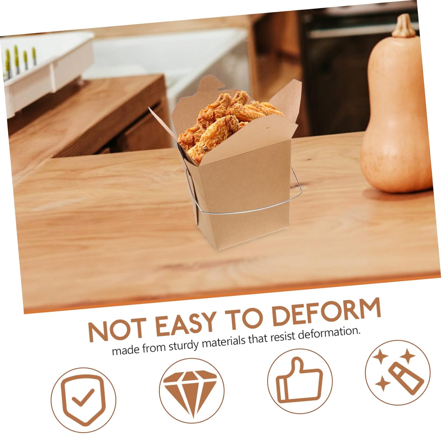 Alipis 50pcs Chinese Takeout Food Containers Wire Handle Sturdy Paper Pails for Hot Cold Meals for Travel Camping and Meal Packaging