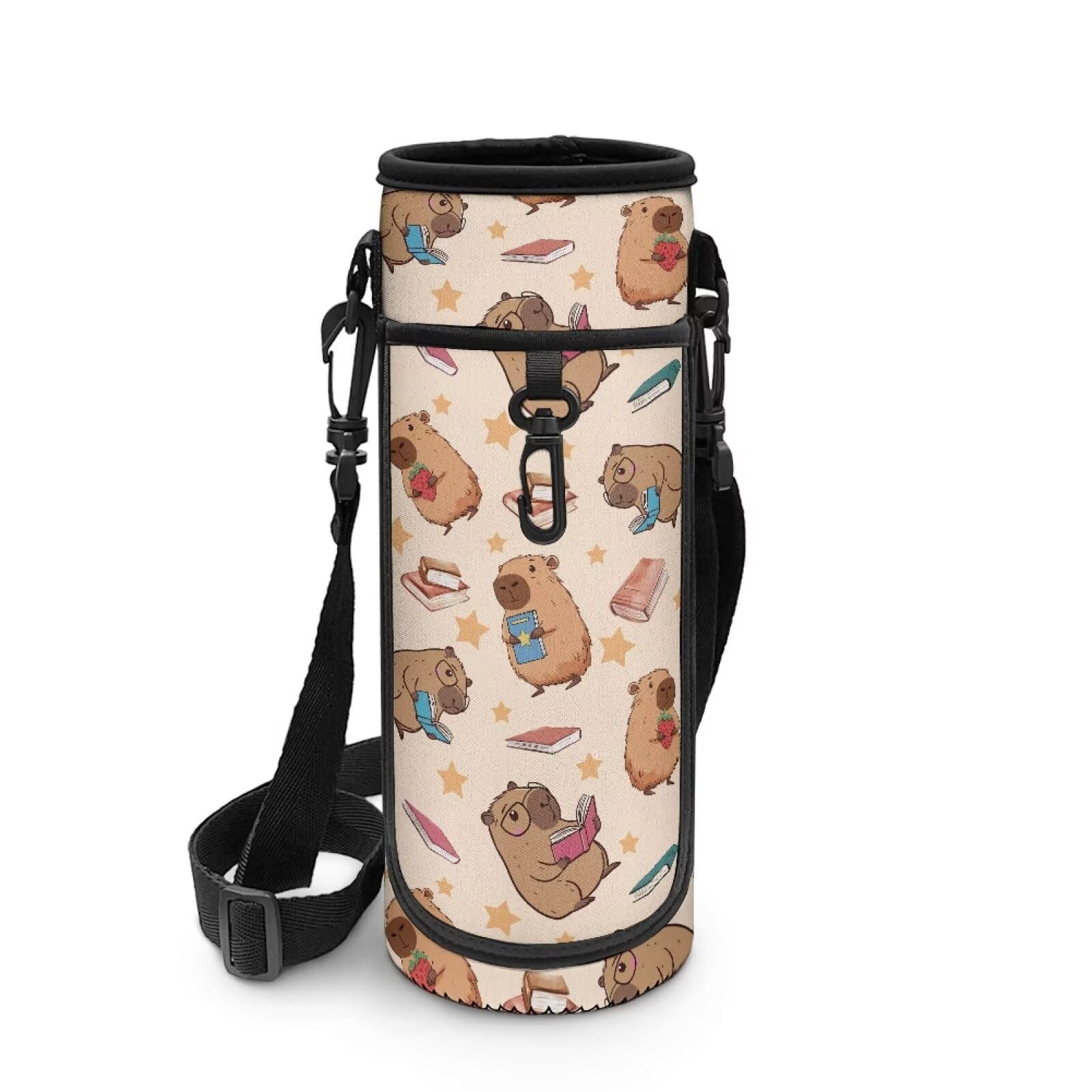 POLERO Capybara Water Bottle Carrier Bag Girls Back to School Water Bottle Holder Sling Neoprene Sleeve with Strap