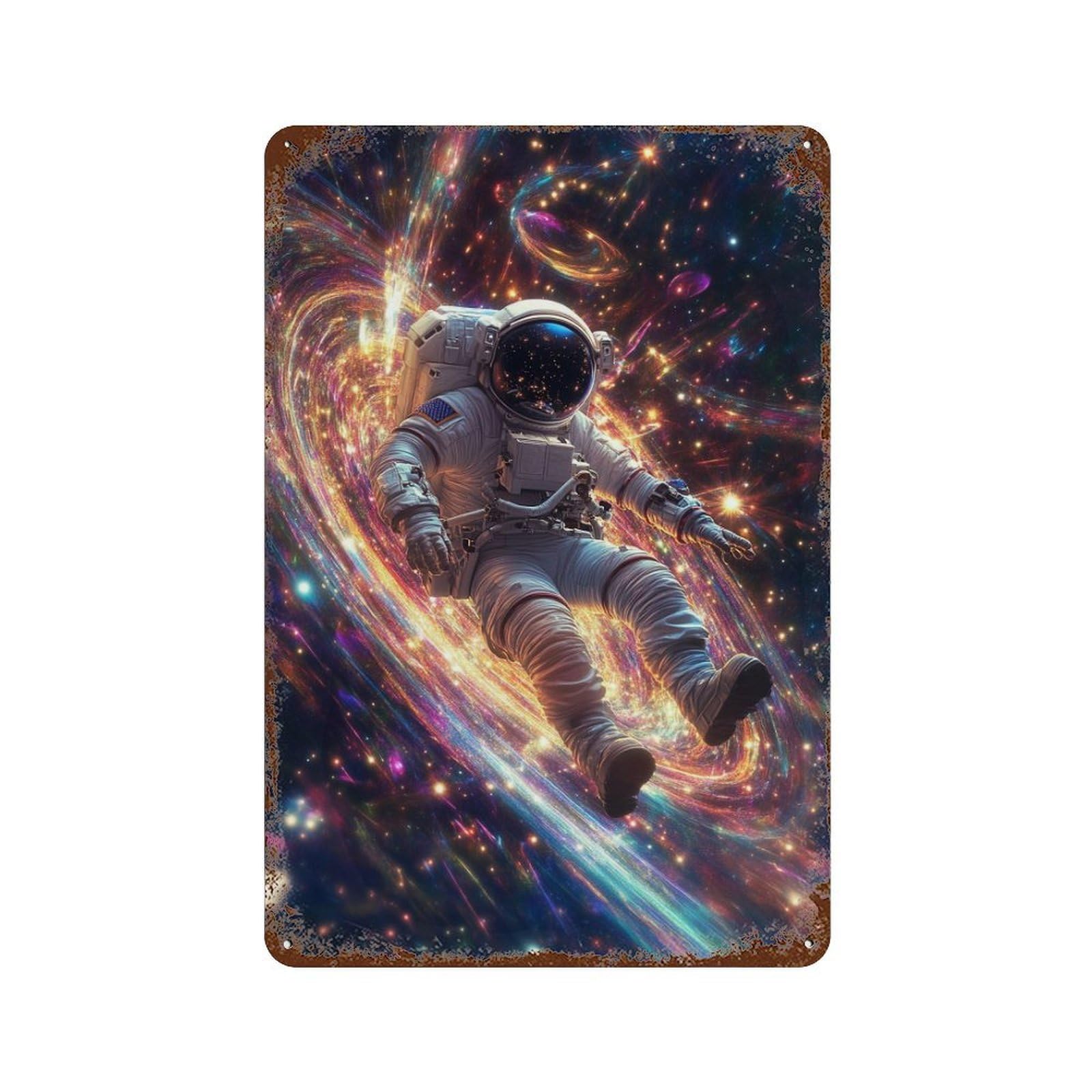 Cosmic Astronaut Journey-3 11.8"x7.9" Weathered Tin Sign, Rustic Home Decor for Living Room, Hallway And Home Decor