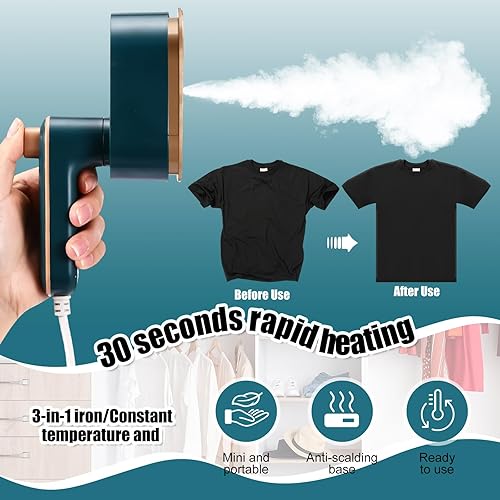 Miniatura 3 de Mini plancha de viaje portátil para ropa, vaporizador de viaje 3 en 1, plancha de mano giratoria de 180, máquina portátil de tamaño pequeño para