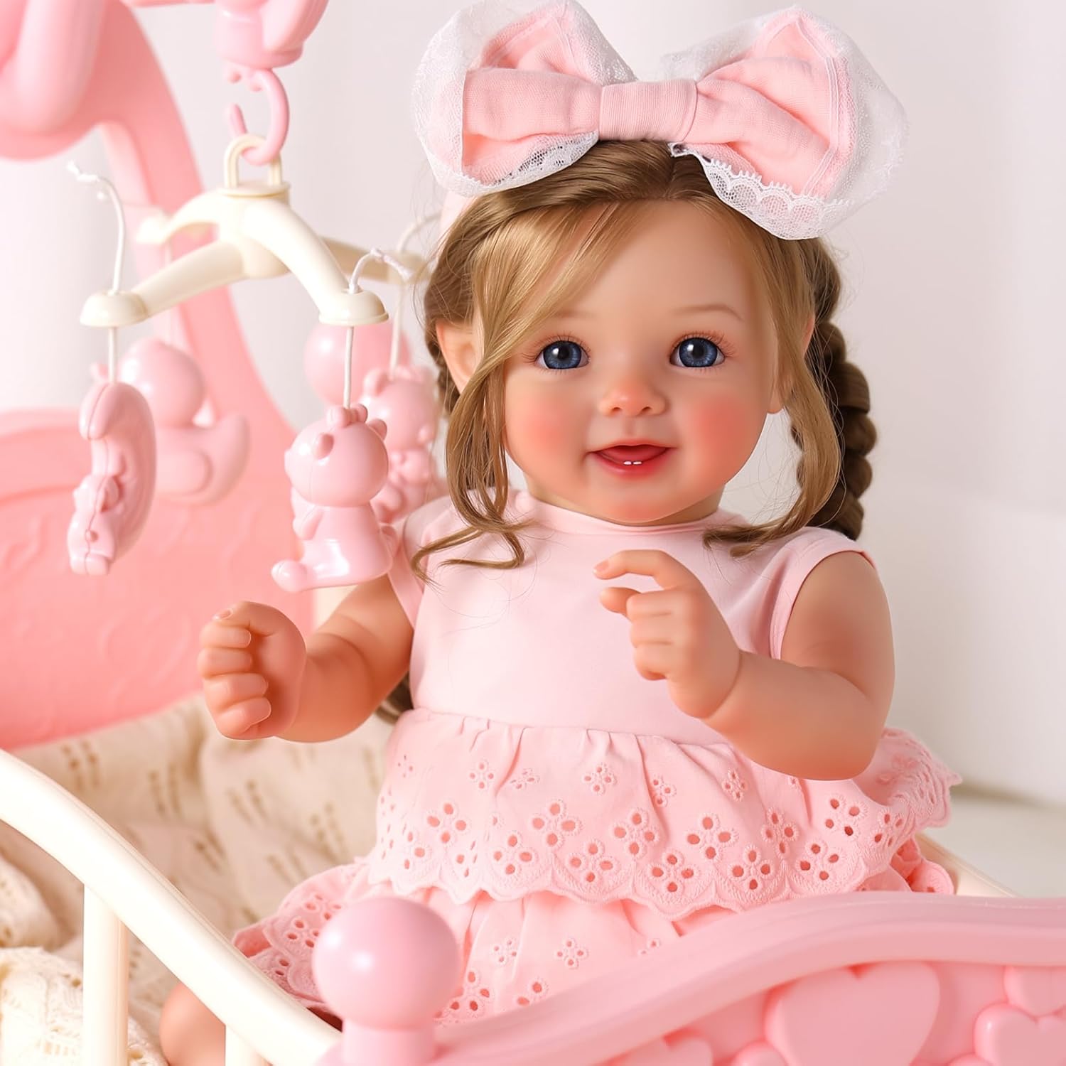 BABESIDE Realistic Reborn Baby Doll for Girls – 17-Inch Lifelike Soft Vinyl Toddler Doll with Handcrafted Details, Blue Eyes, Cute Pink Outfit & Accessories, Toy for Kids Ages 3+ - Image 9