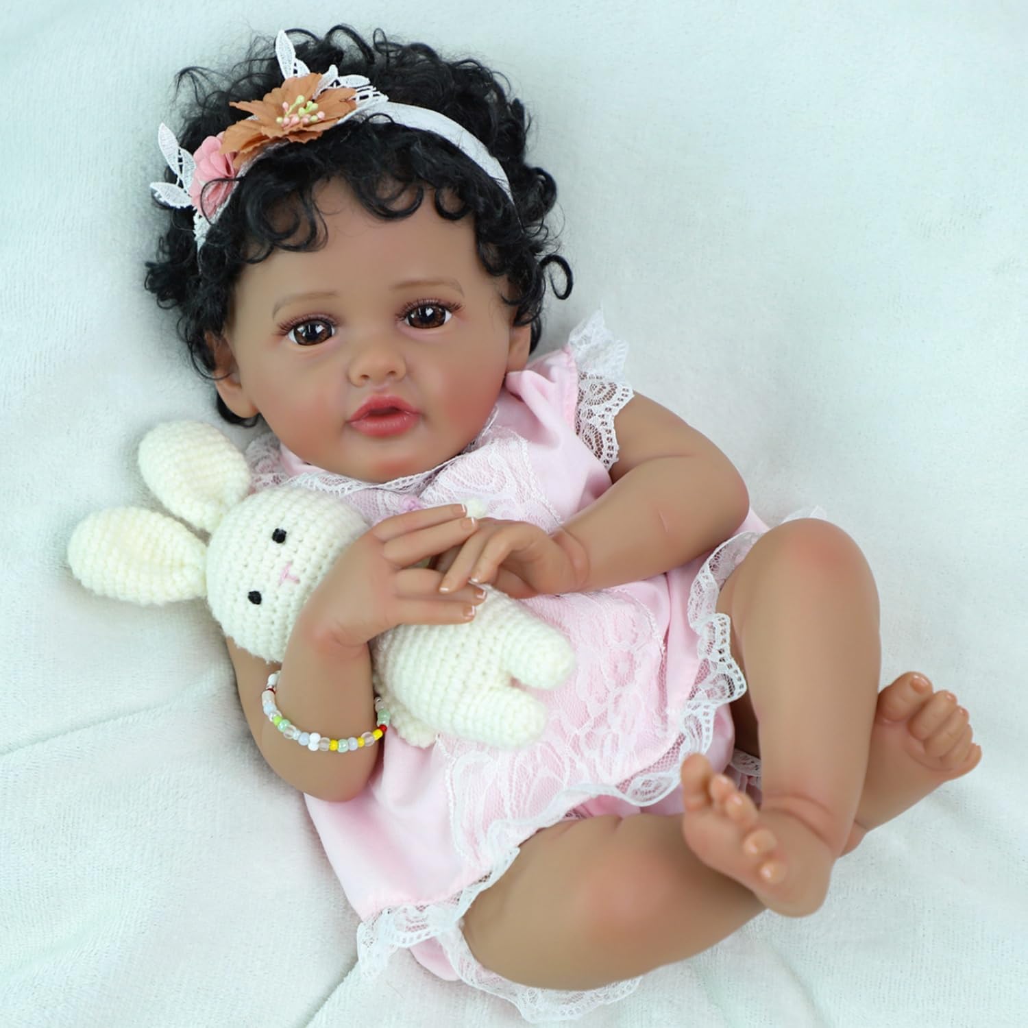 SCOM Reborn Baby Dolls Black Girl - 20 Inch African American Realistic Newborn Girl Doll, Lifelike Weighted Soft Body, Christmas Birthday Gift for Kids Age 3+