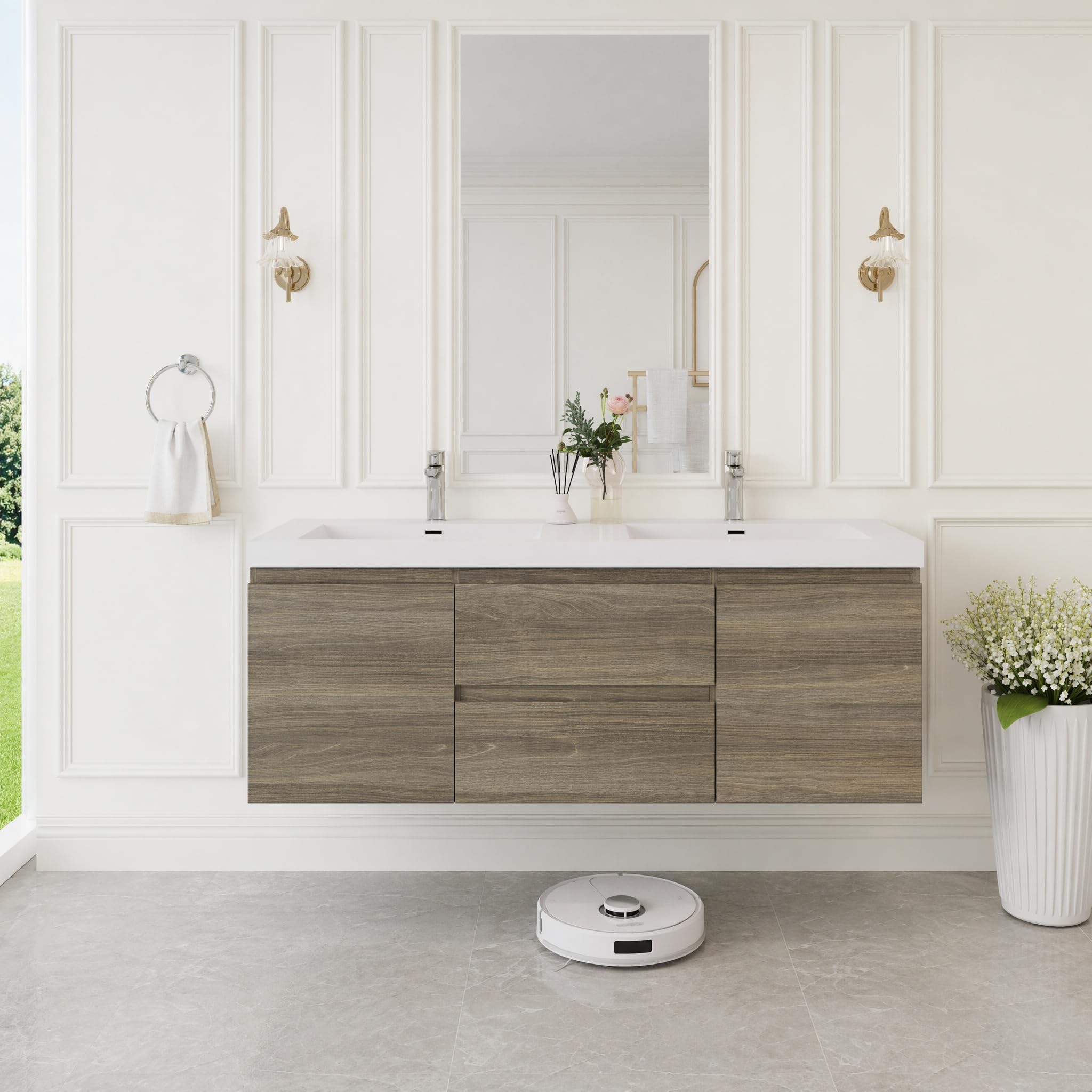 60'' Floating Bathroom Vanity with Sink, Bathroom Cabinet, Grey