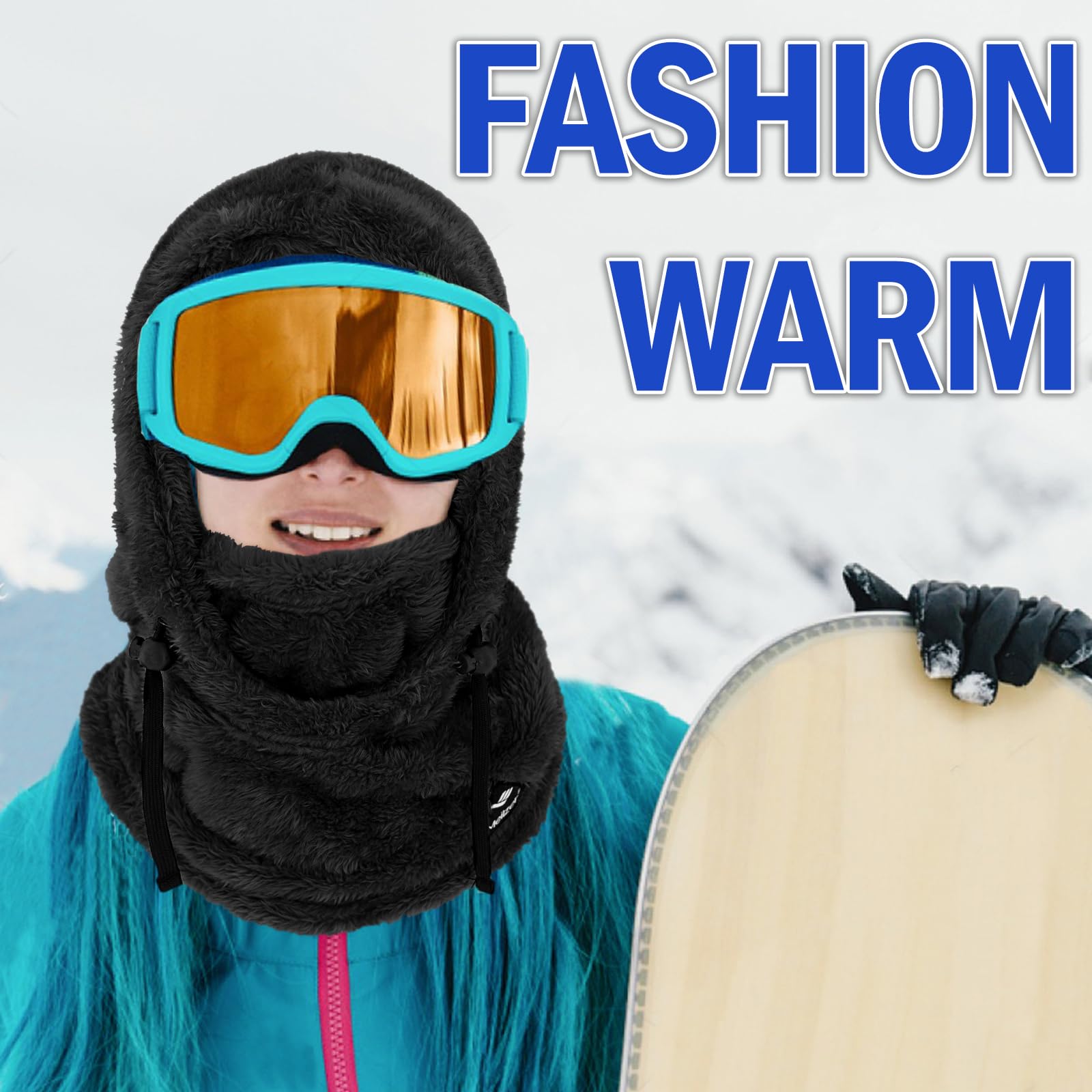 Cagoule de ski coupe-vent d'hiver pour femme/homme, capuche chaude réglable, bonnet, écharpe