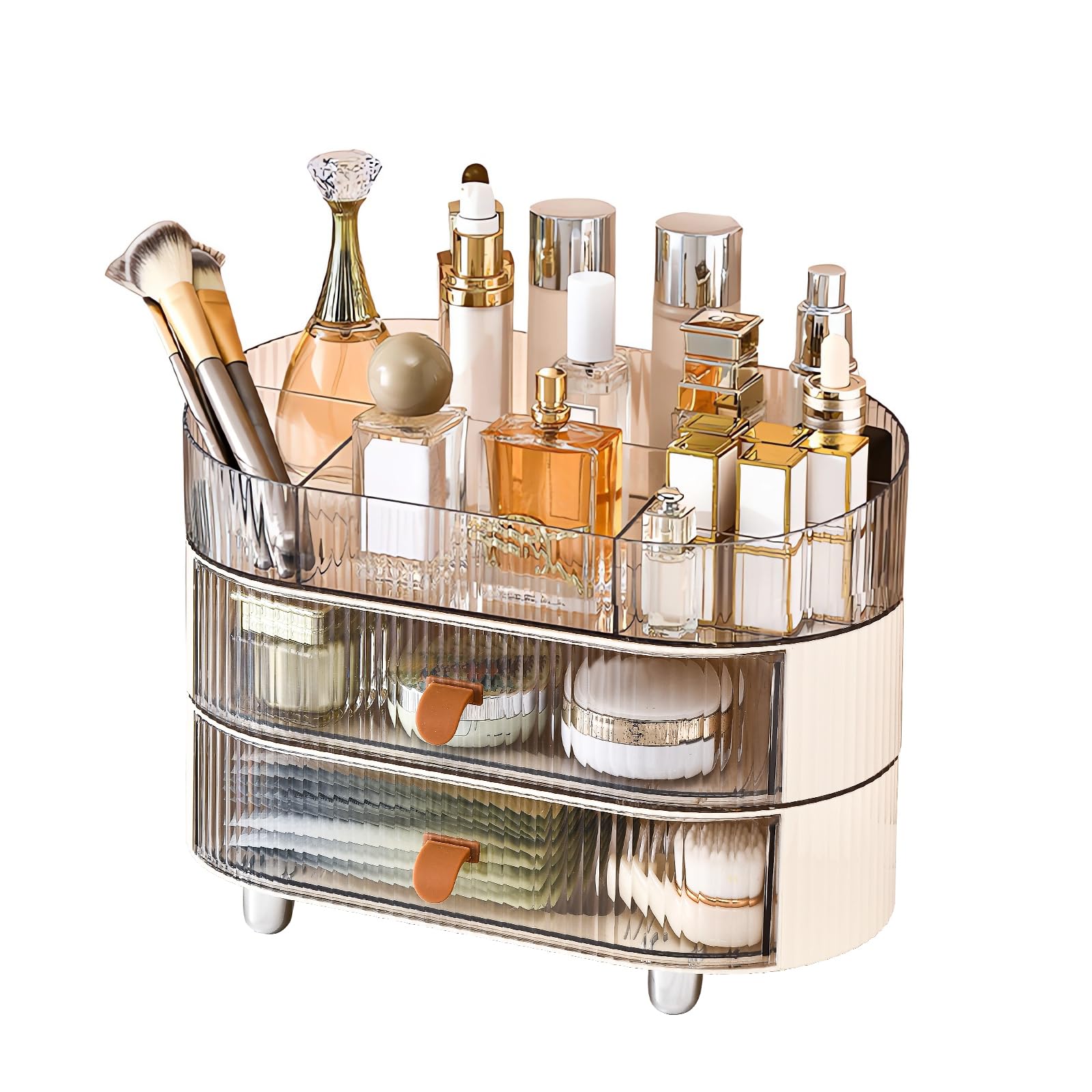 DASITON Organizer Trucchi con Cassetti, Porta Pennelli Make Up Impilabili Make Up Organizer per Cosmetici, Porta Trucchi Organizer da Bagno, Organizzatore Trucchi Rossetto Gioielli (Trasparente-Crema)