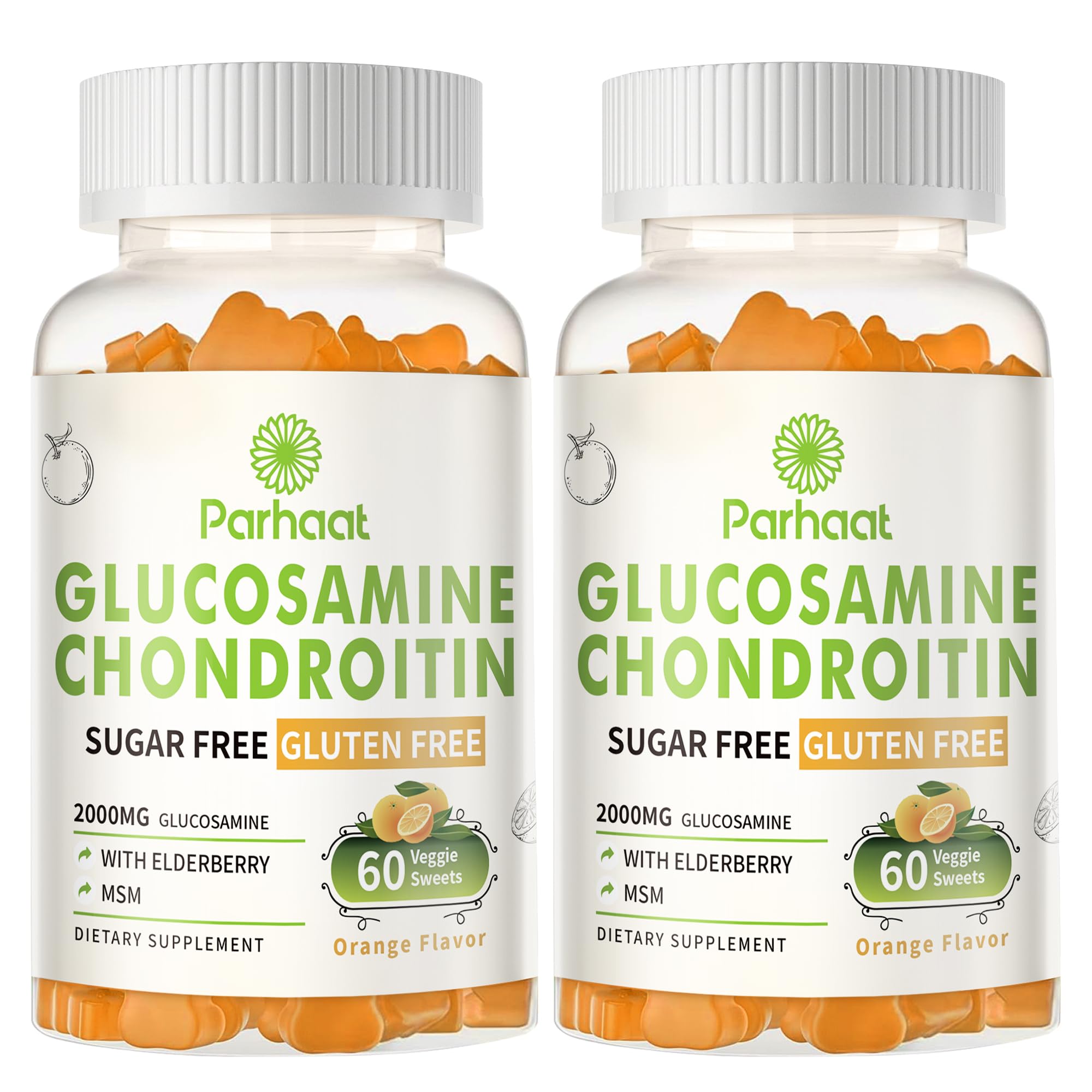 Glucosamine Chondroitin Gummies with MSM & Elderberry Extra Strength - Joint Support, Antioxidant Immune Support Supplement for Adults, Men & Women.Orange-2pack Orange 60 Count (Pack of 2)