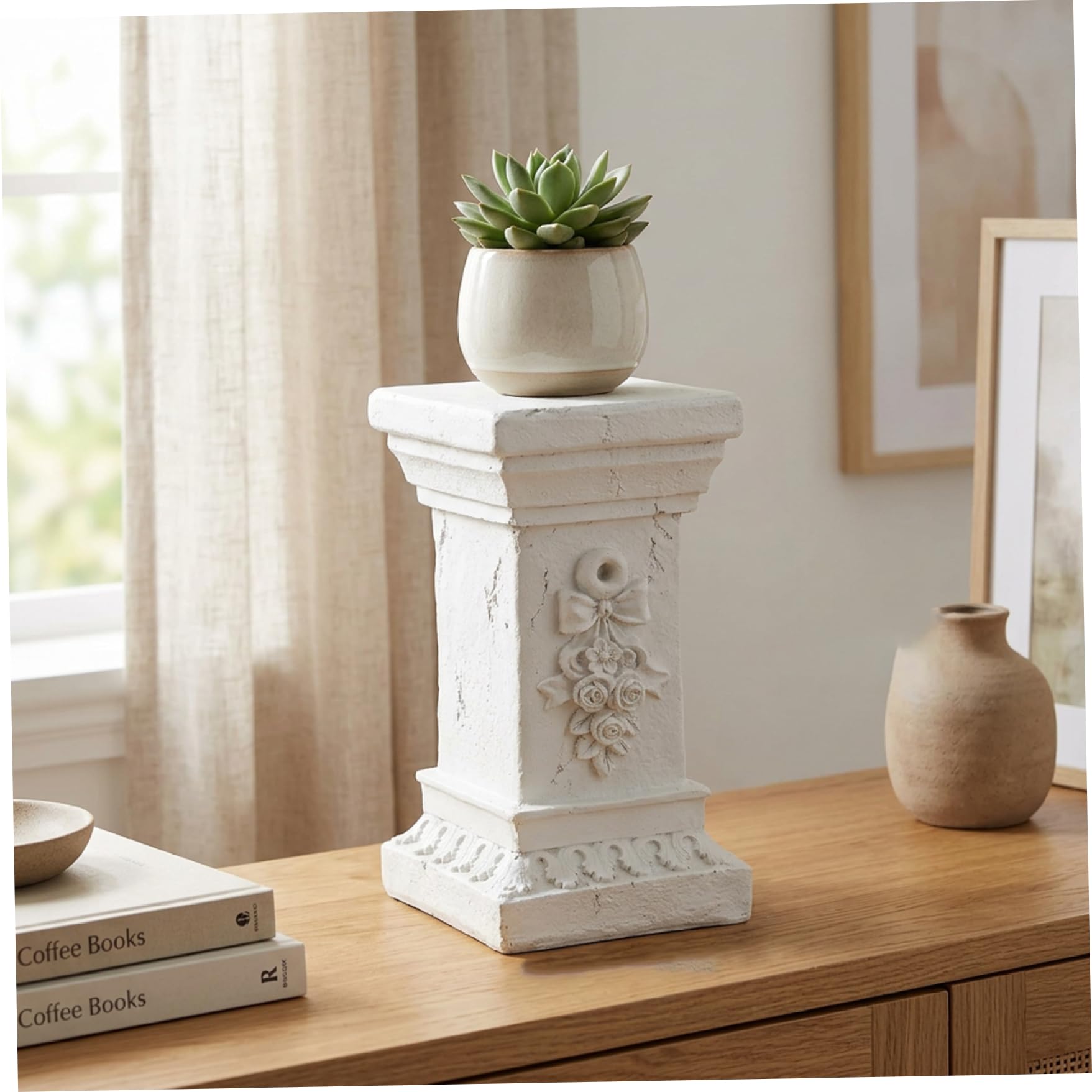 Support de statue, socle – Colonnes et piliers européens élégants, colonne et piliers en résine résistante aux intempéries pour statues, pots de fleurs, décoration 30 x 17 x 17 cm, jardinière