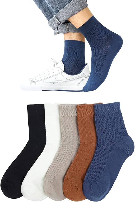Amazon 靴下 メンズ 夏 ビジネス スポーツソックス 滑り止め 蒸れない メッシュソックス カジュアル 5足セット クルー丈 薄手 紳士用 くつした おしゃれ コットンソックス 通気吸汗抗菌 綿 24 27cm 夏用ギフト 5color スポーツソックス 通販