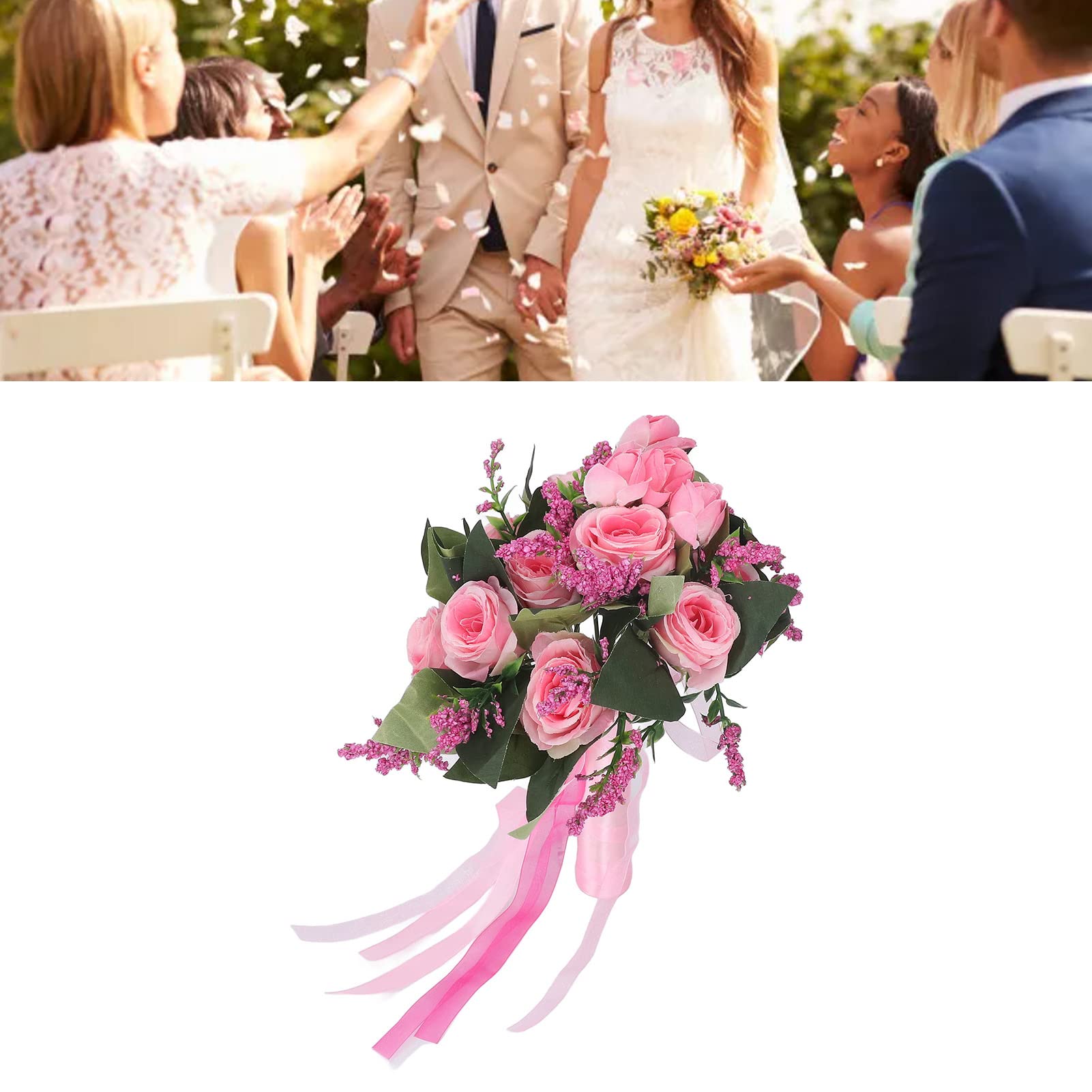 Bukiet ślubny symulacja sztucznej róży ślubny bukiet ślubny druhna trzymająca sztuczne kwiaty realistyczne(Pink)