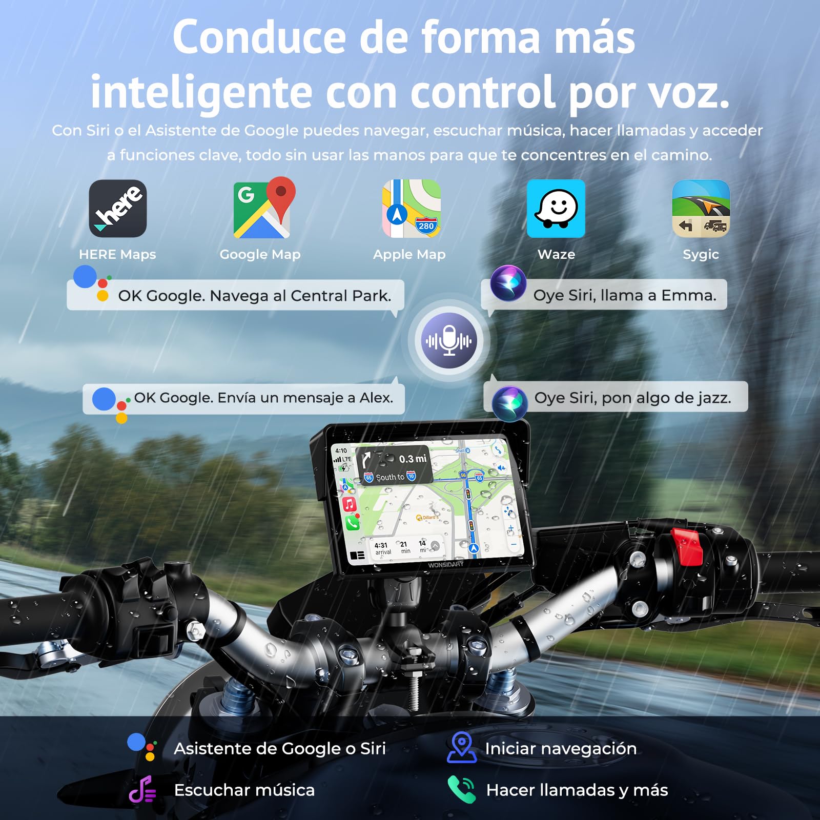 Pantalla CarPlay Moto Inalámbrica Compatible con Apple CarPlay & Android Auto,W522 Pantalla Táctil 5" IP67 Impermeable,Doble Bluetooth, Navegación GPS,Control por Voz,Ecualizador,Alimentación USB/Acc