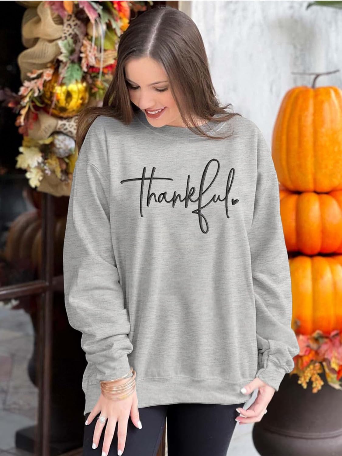 Thanksgiving Sweatshirts for Women Thankful Sweatshirt 2025 Trendy Fall Embroidered Graphic Pullover Top - Image 4
