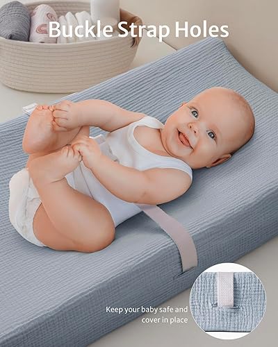 Miniatura 3 de Blissful Diary Funda para cambiador de muselina para niñas y niños, algodón ultrasuave y transpirable, fundas para cambiar pañales de bebé, 2
