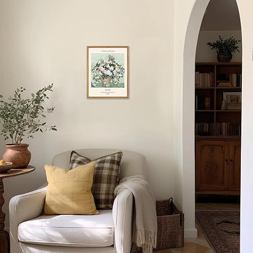 Miniatura 5 de KBKBART Sage Green Framed Canvas Wall Art, Abstract Van Gogh Wall Art Exhibition Posters, Vintage Flower Art Prints Painting, Retro Boho Green Wall