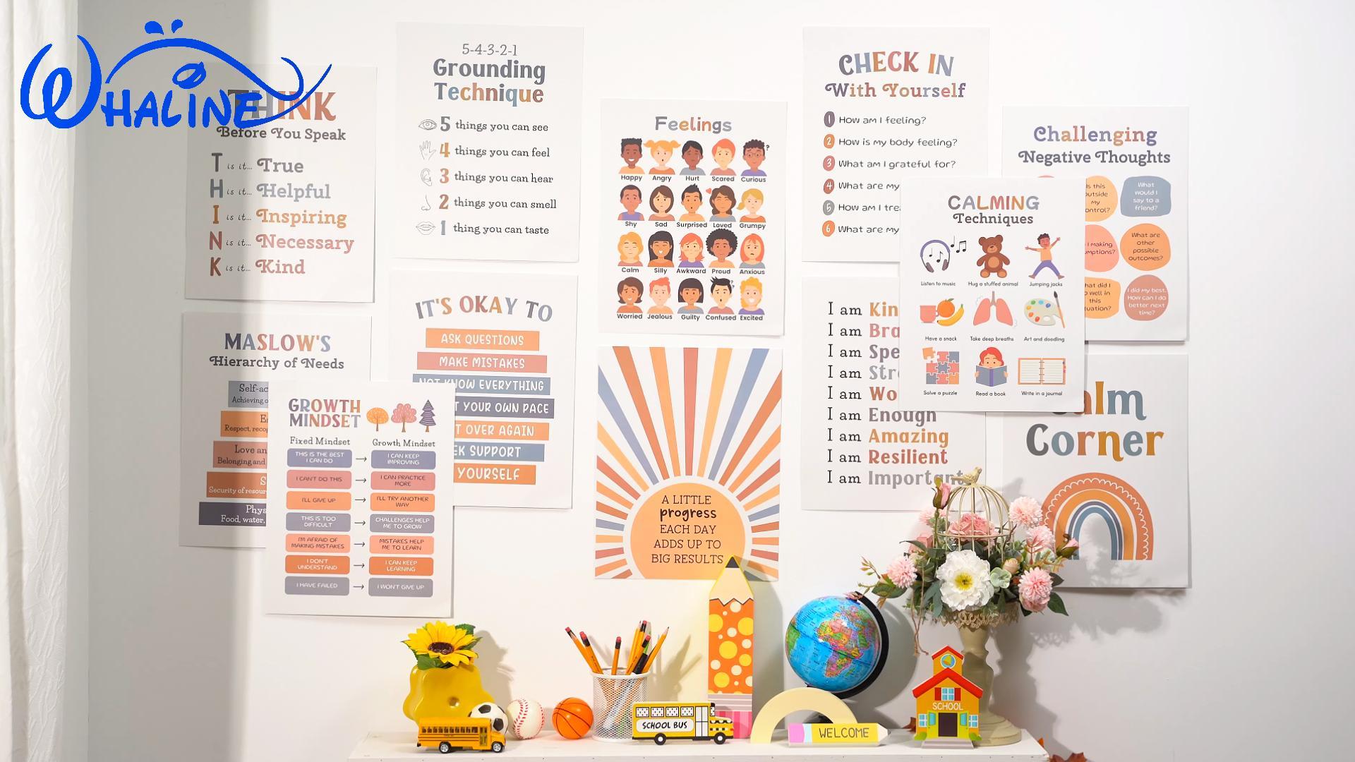 BEAWART 9 Calming Corner Classroom Posters, Mental Health Posters Therapy Office Decor,Calm Down Corner Coping Skills Wall Art For Kids Toddler Classroom Preschool Homeschool Decoration, Feelings : BEAWART