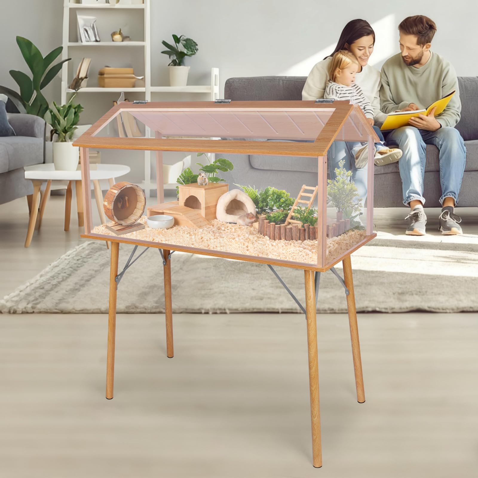 Kalolary Grande Cage pour Hamsters, 101,6 cm x 121,9 cm Maison et Habitat pour Hamsters Couvercle Ouvrable Résistant aux Morsures avec Fenêtre Transparente pour Gerbilles Naines Chinchilla